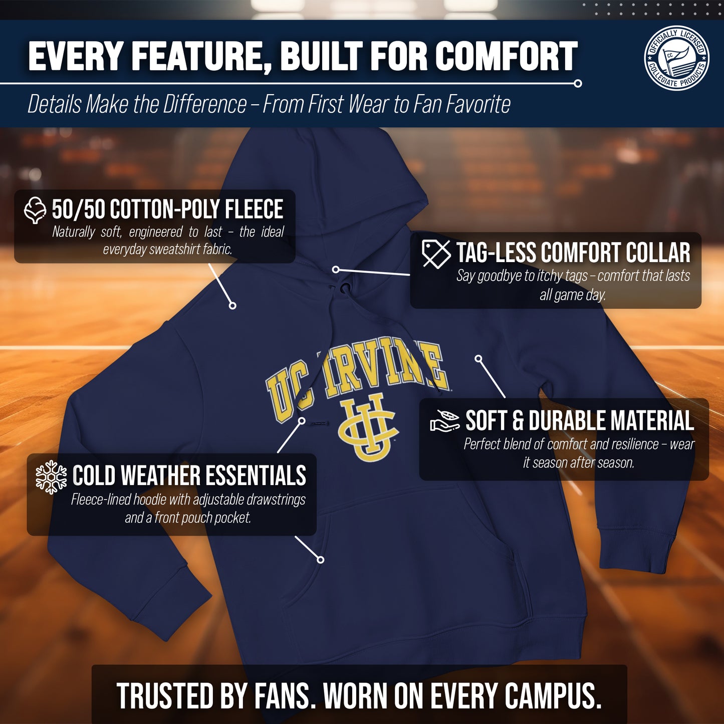 UC-Irvine Anteaters Adult Arch & Logo Soft Style Gameday Hooded Sweatshirt - Navy