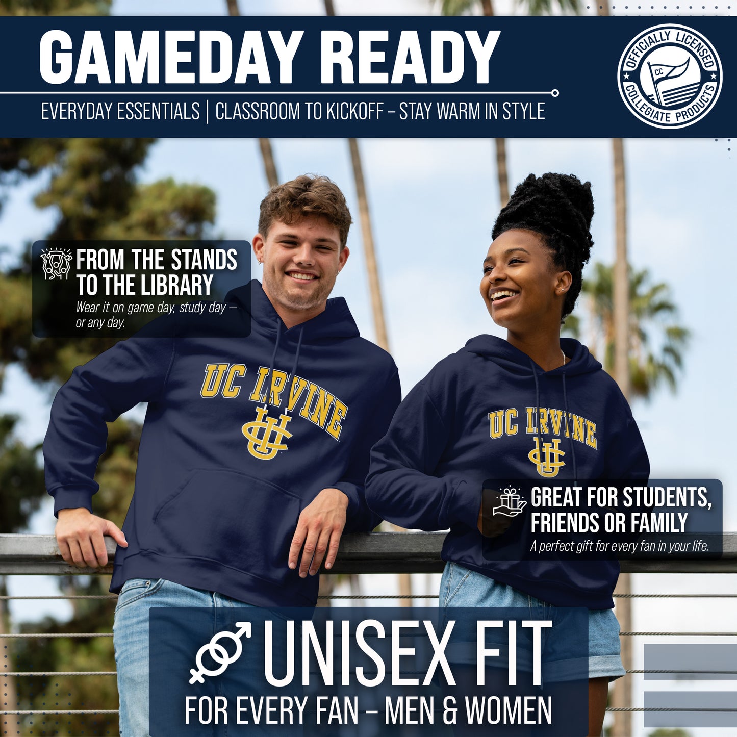 UC-Irvine Anteaters Adult Arch & Logo Soft Style Gameday Hooded Sweatshirt - Navy
