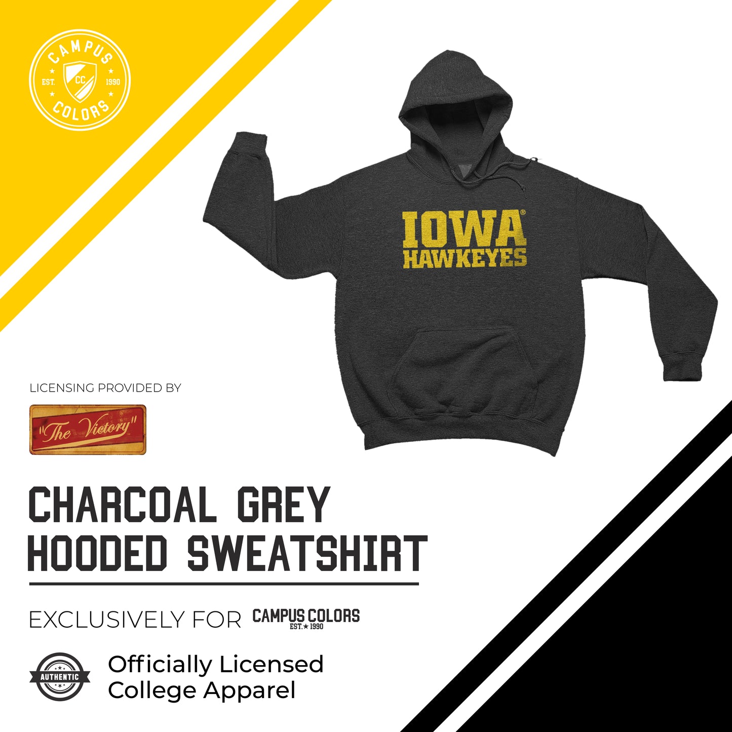 Iowa Hawkeyes NCAA Adult Cotton Blend Charcoal Hooded Sweatshirt - Charcoal