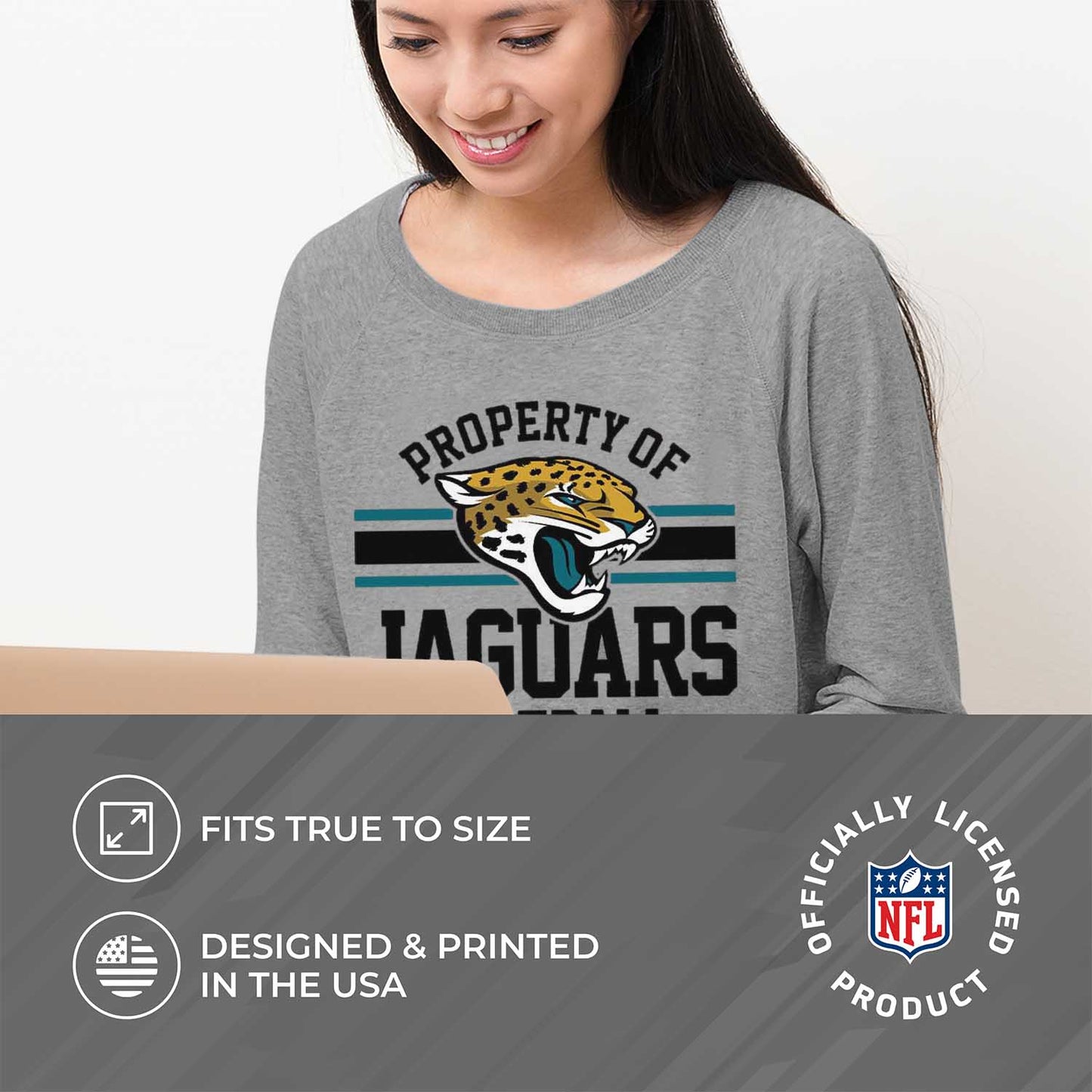 Jacksonville Jaguars NFL Womens Property of Lighweight Crew Neck - Sport Gray