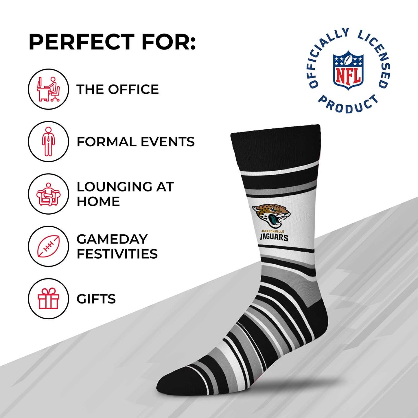 Jacksonville Jaguars NFL Adult Striped Dress Socks - Black