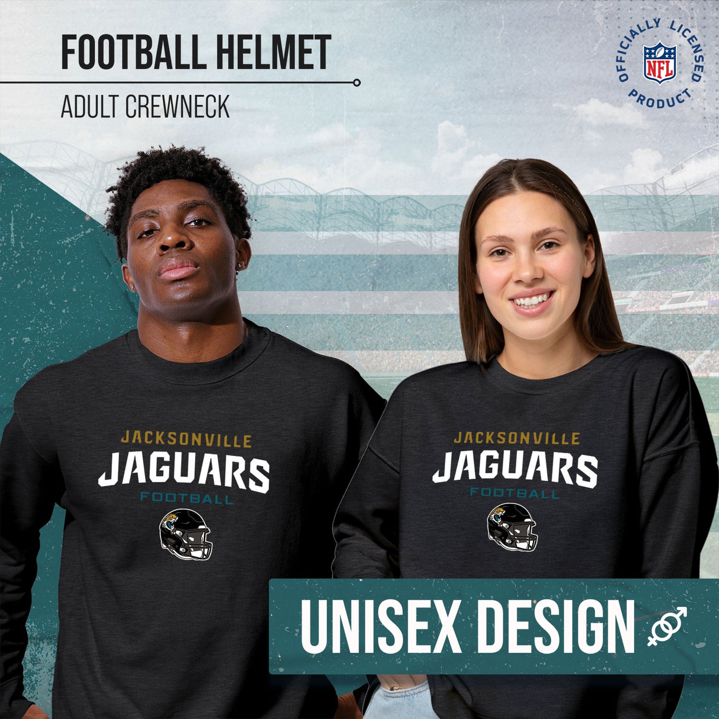 Jacksonville Jaguars Adult NFL Football Helmet Heather Crewneck Sweatshirt - Charcoal