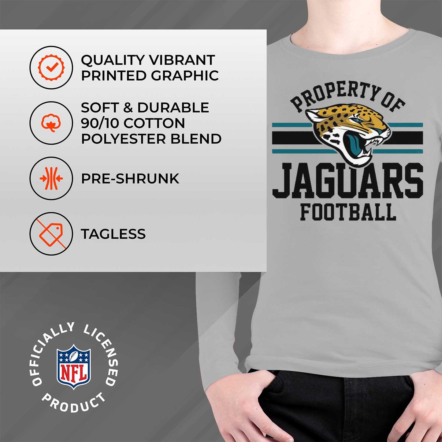 Jacksonville Jaguars NFL Youth Property Of Long Sleeve Lightweight T Shirt - Sport Gray