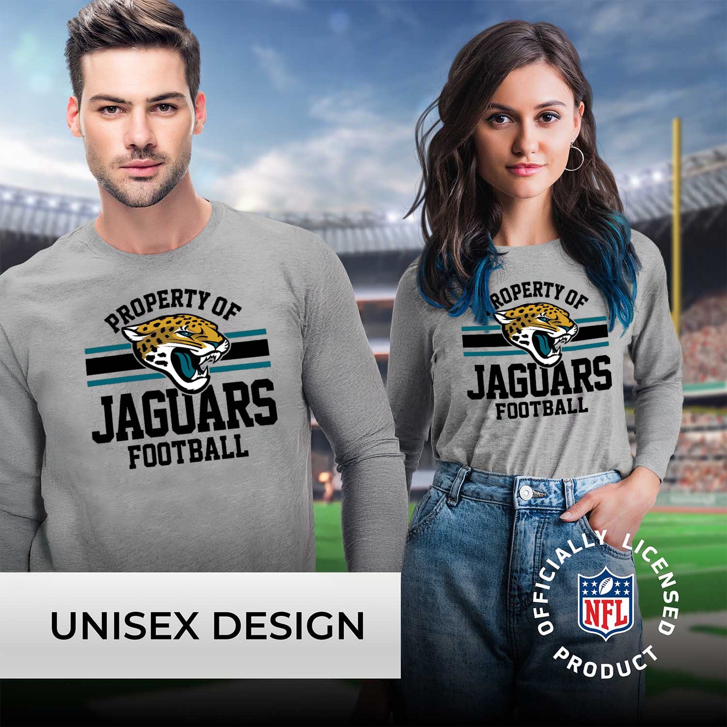 Jacksonville Jaguars NFL Adult Property Of Long SleeveT Shirt - Sport Gray