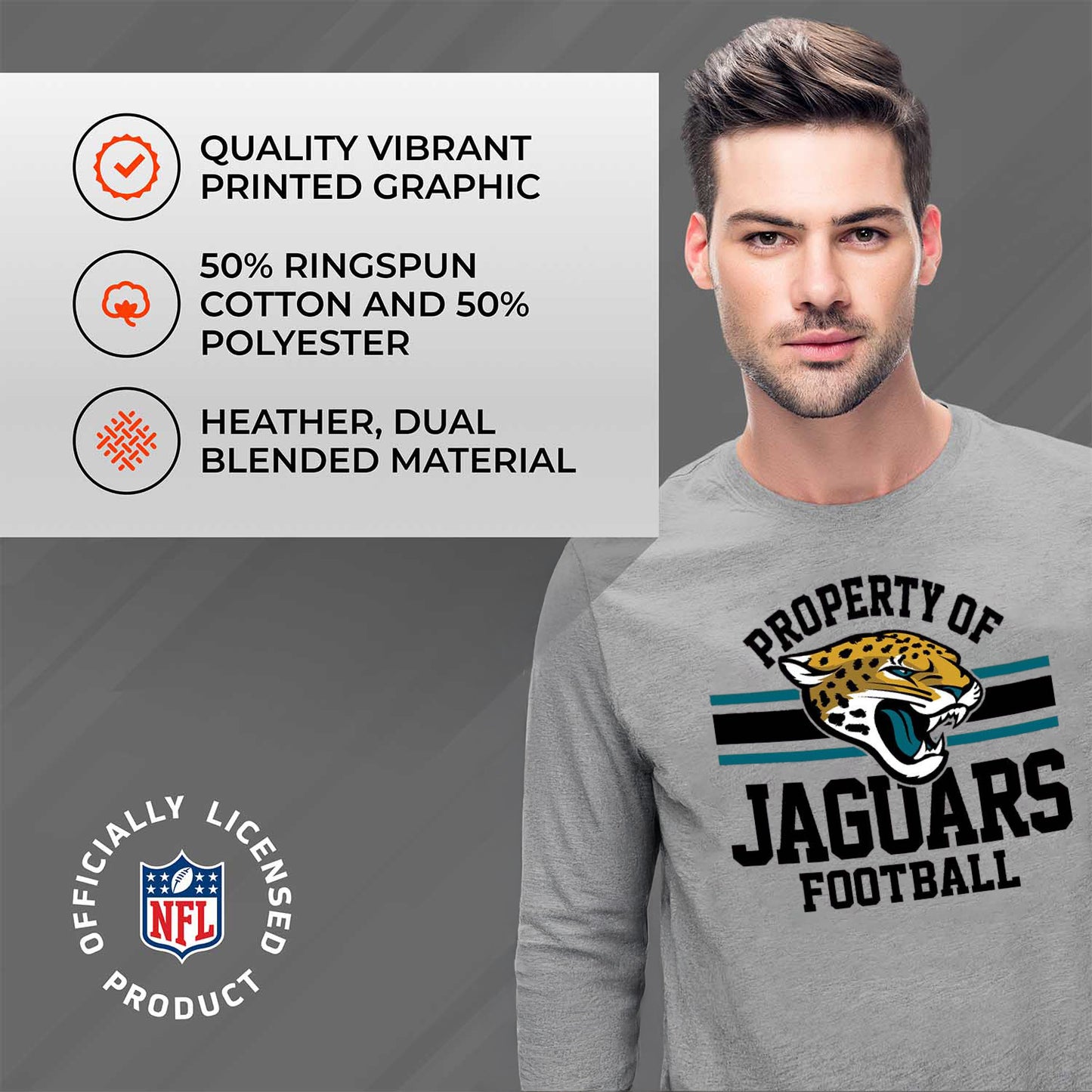 Jacksonville Jaguars NFL Adult Property Of Long SleeveT Shirt - Sport Gray