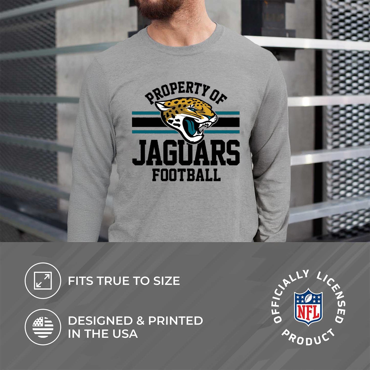 Jacksonville Jaguars NFL Adult Property Of Long SleeveT Shirt - Sport Gray