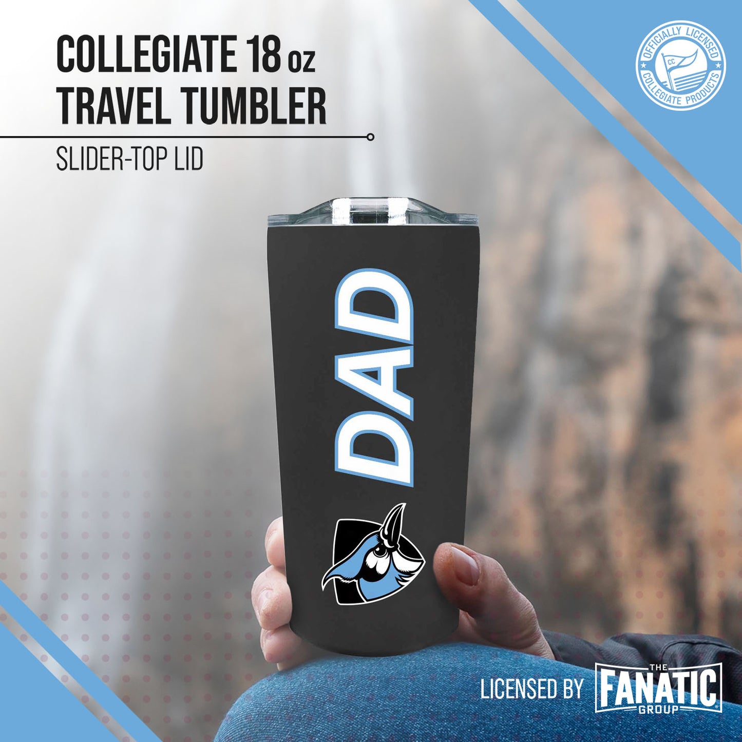 Johns Hopkins Blue Jays NCAA Stainless Steel Travel Tumbler for Dad - Black