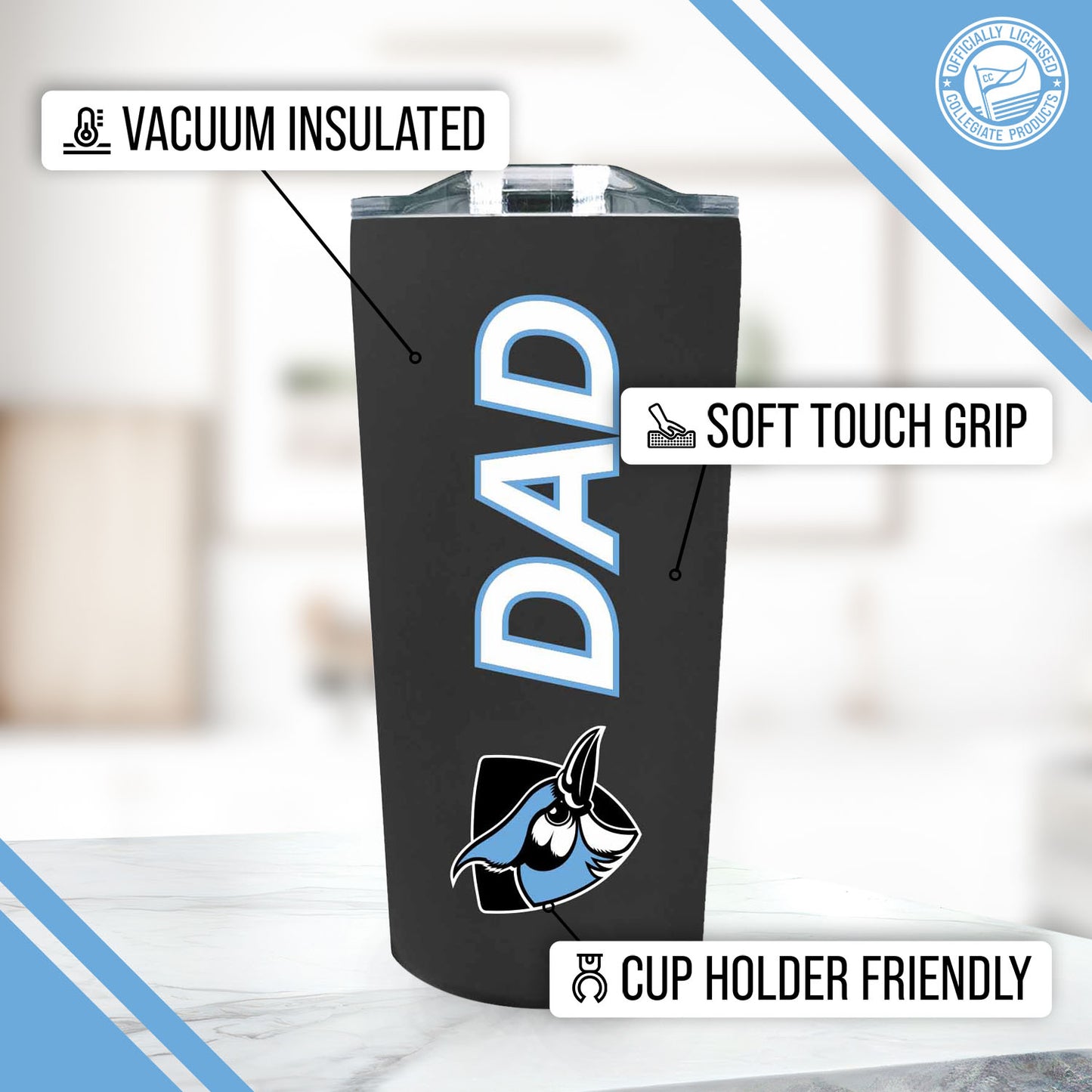 Johns Hopkins Blue Jays NCAA Stainless Steel Travel Tumbler for Dad - Black