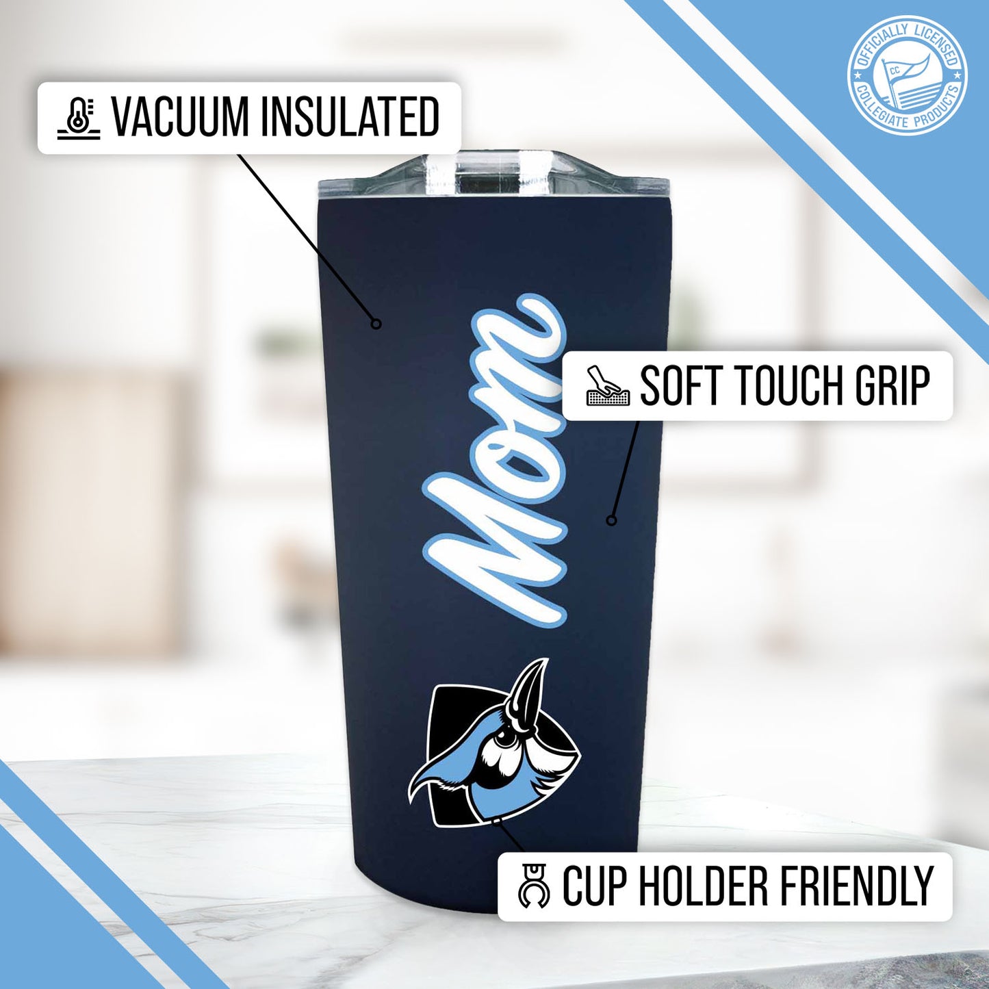 Johns Hopkins Blue Jays NCAA Stainless Steel Travel Tumbler for Mom - Navy