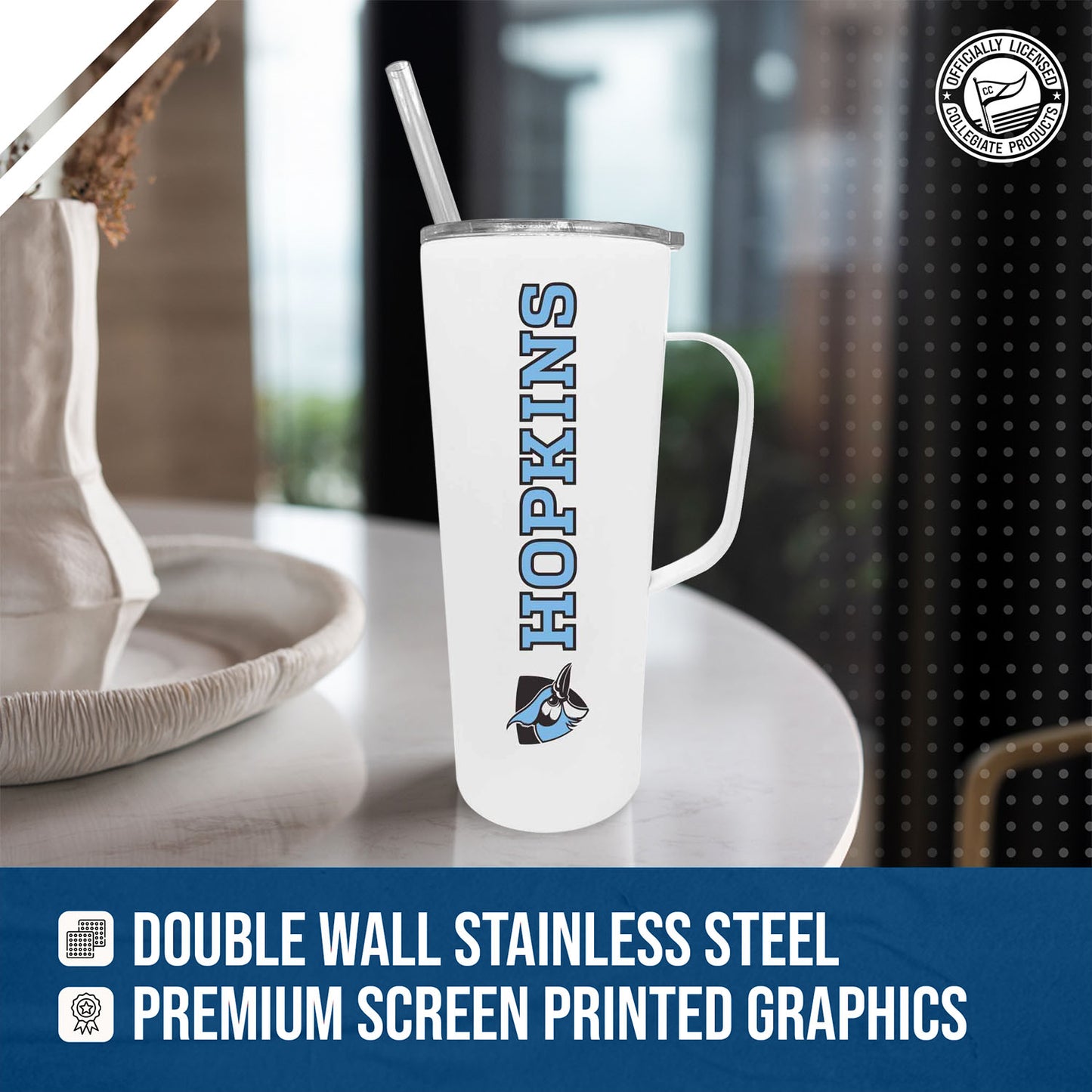 Johns Hopkins Blue Jays NCAA Stainless Steel 20oz Roadie With Handle & Dual Option Lid With Straw - White