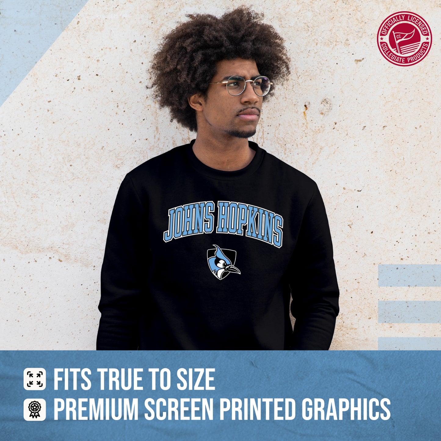 Johns Hopkins Blue Jays Adult Arch & Logo Soft Style Gameday Crewneck Sweatshirt - Black