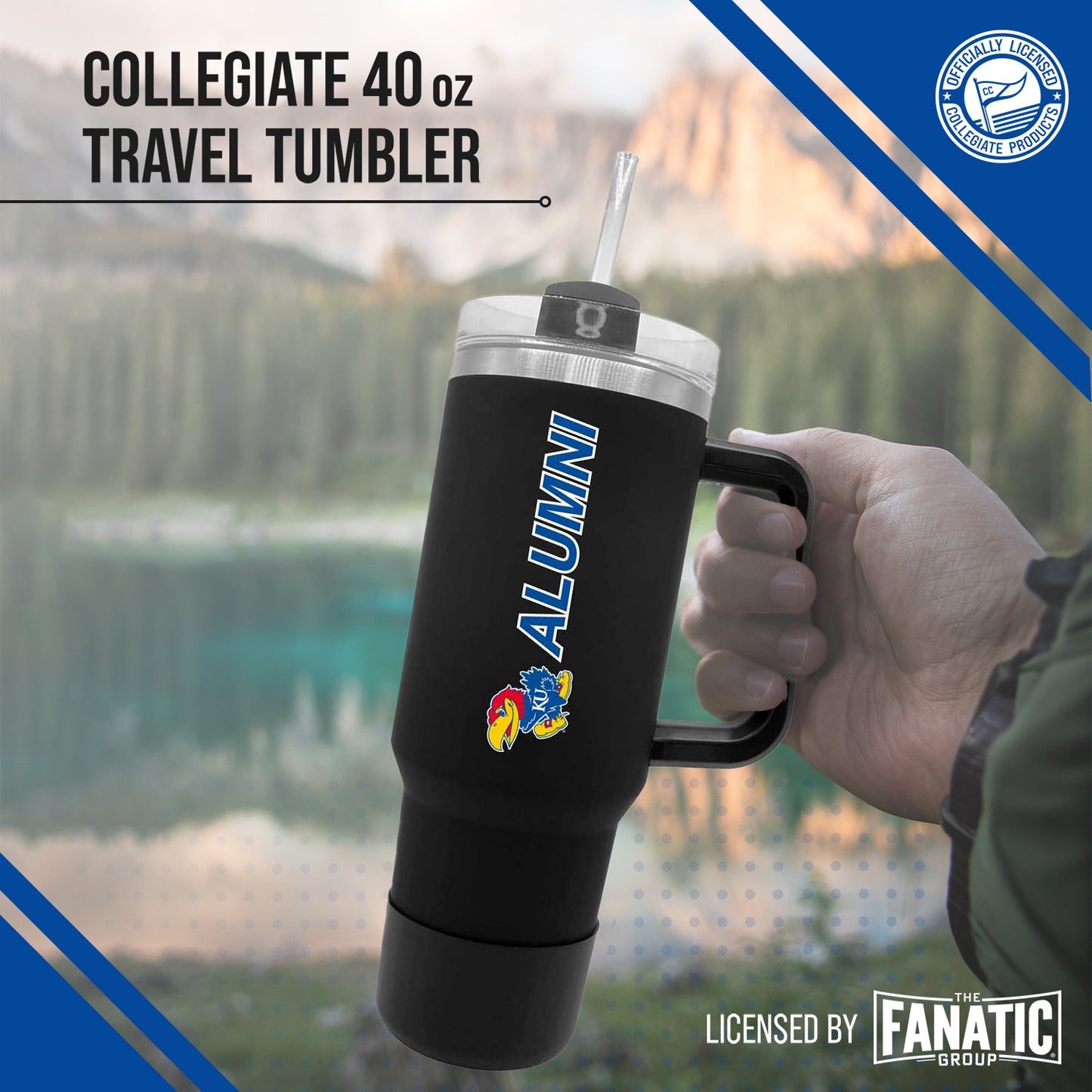Kansas Jayhawks Collegiate 40oz Stainless Steel Travel Tumbler with Handle for Alumni - Black