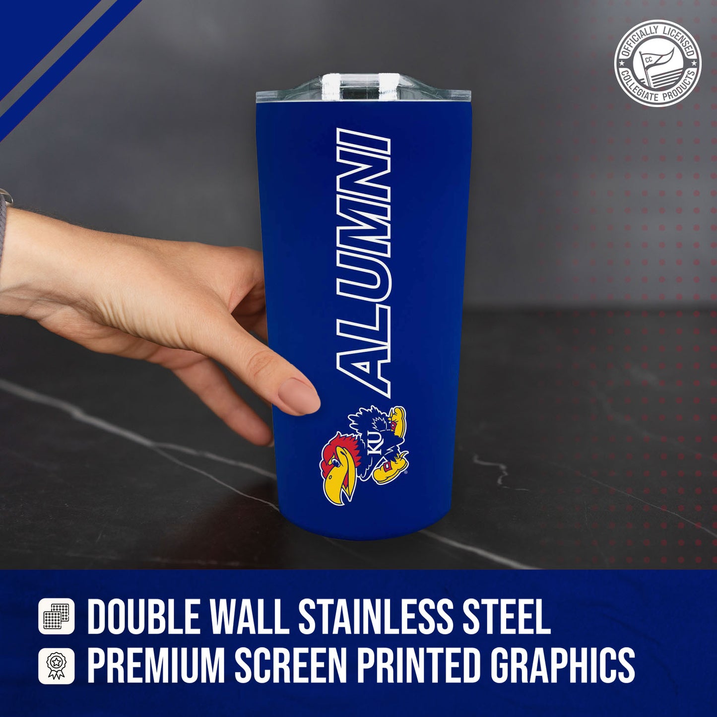 Kansas Jayhawks Collegiate Stainless Steel Travel Tumbler for Alumni - Royal