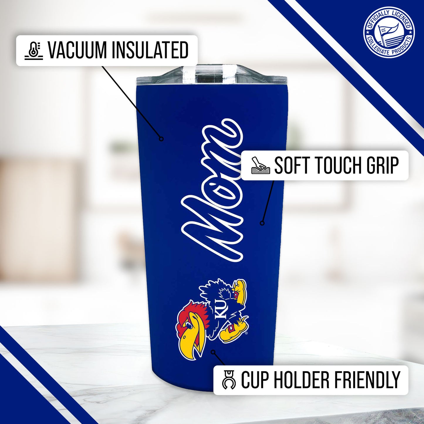 Kansas Jayhawks NCAA Stainless Steel Travel Tumbler for Mom - Royal