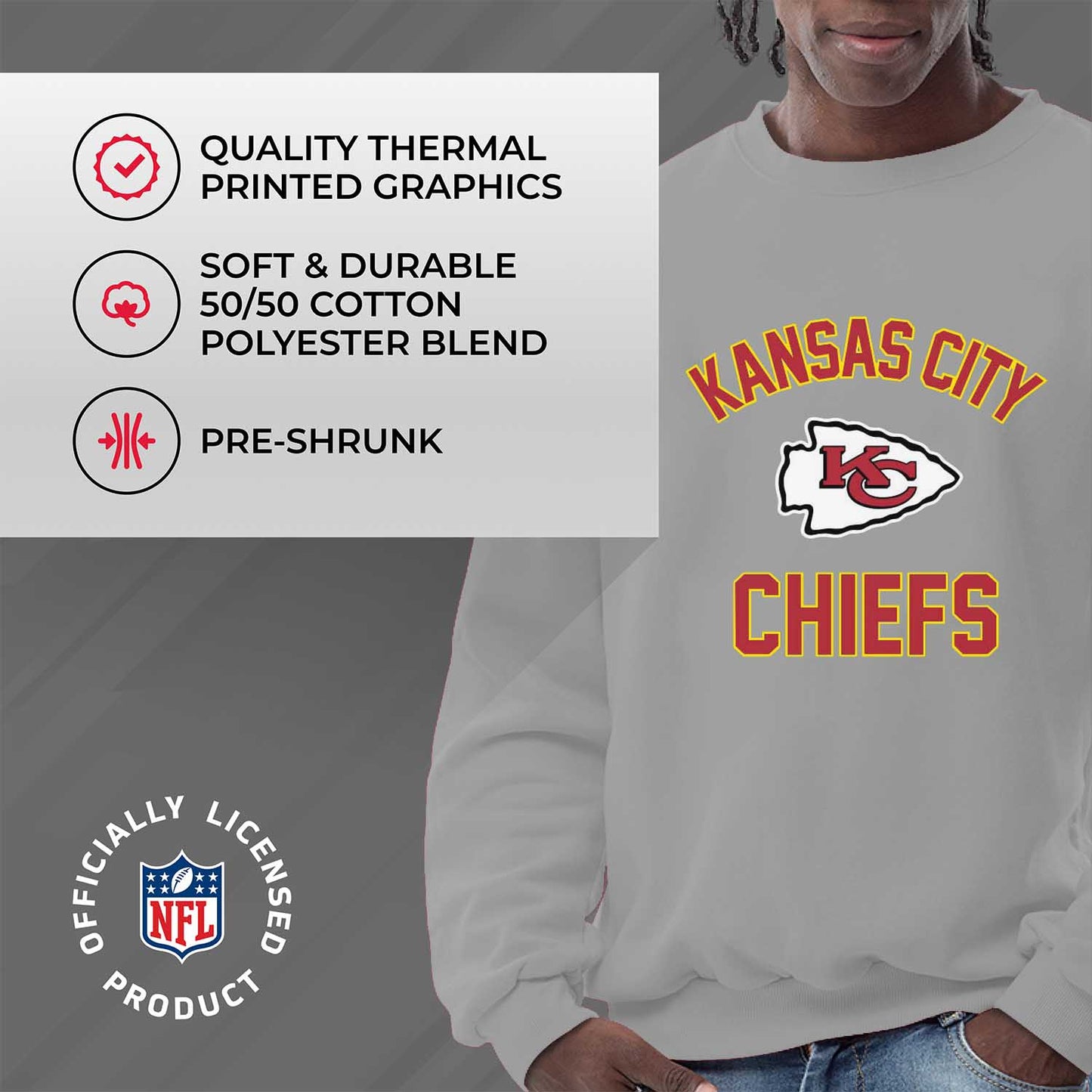 Kansas City Chiefs NFL Adult Gameday Football Crewneck Sweatshirt - Sport Gray