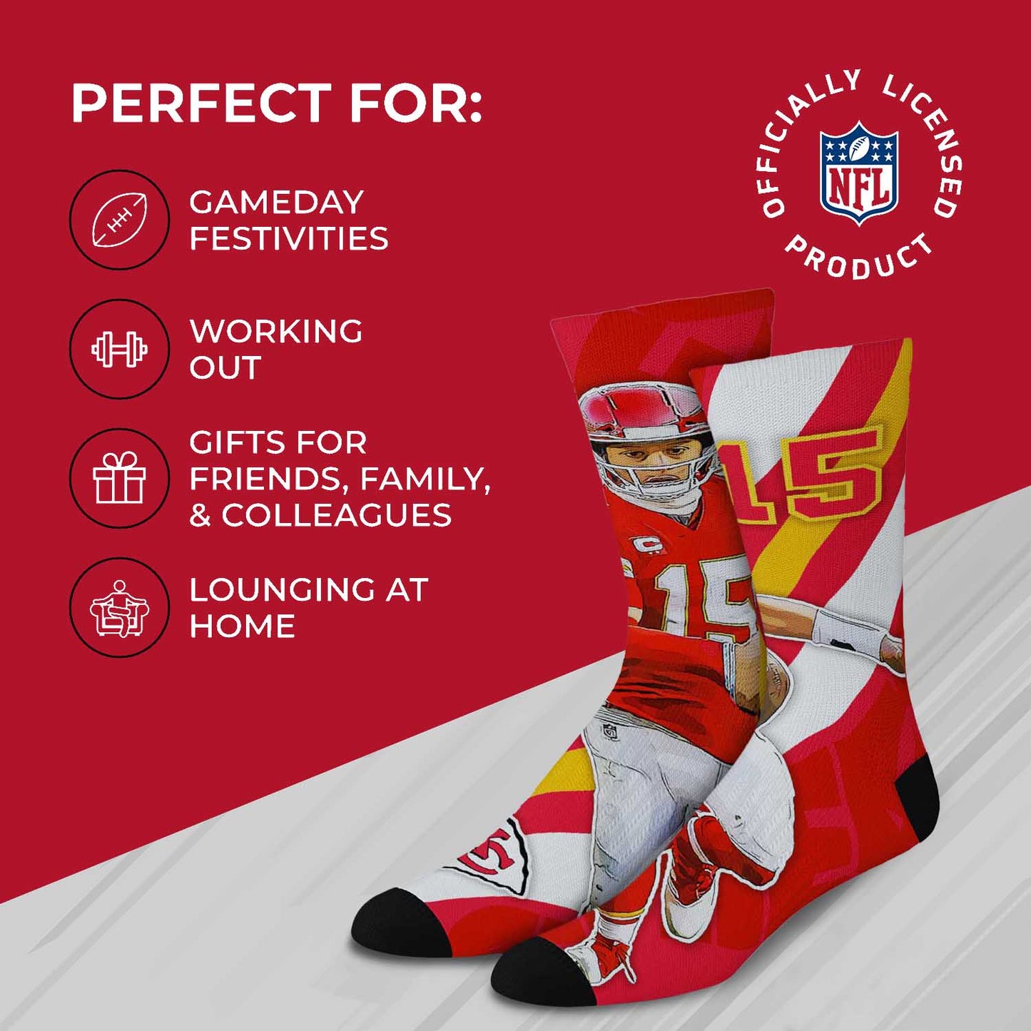 Kansas City Chiefs NFL Adult Player Stripe Sock - Red #15