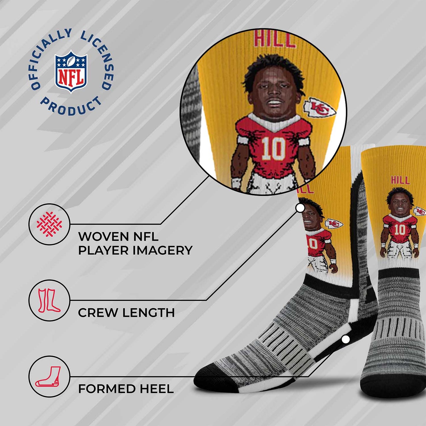 Kansas City Chiefs NFL Adult V Curve MVP Player Crew Socks - Gold #10