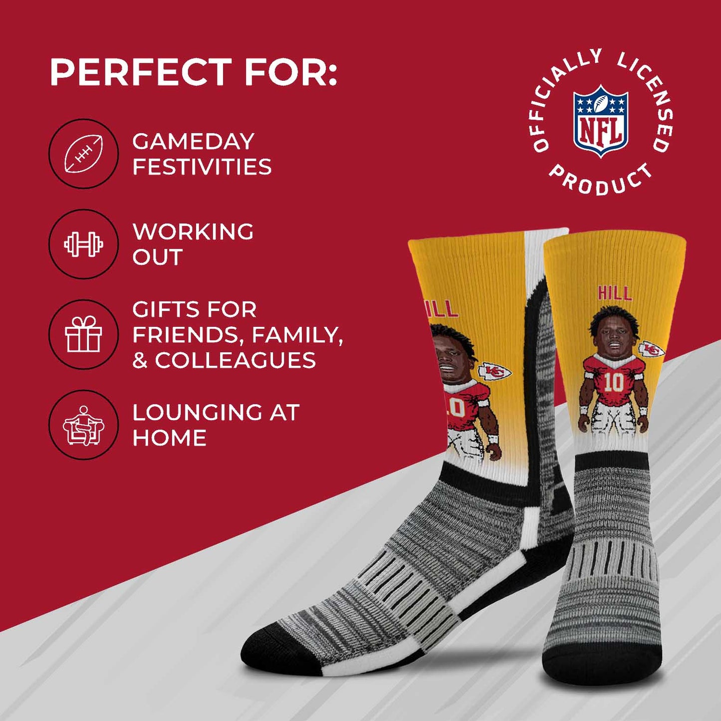 Kansas City Chiefs NFL Adult V Curve MVP Player Crew Socks - Gold #10
