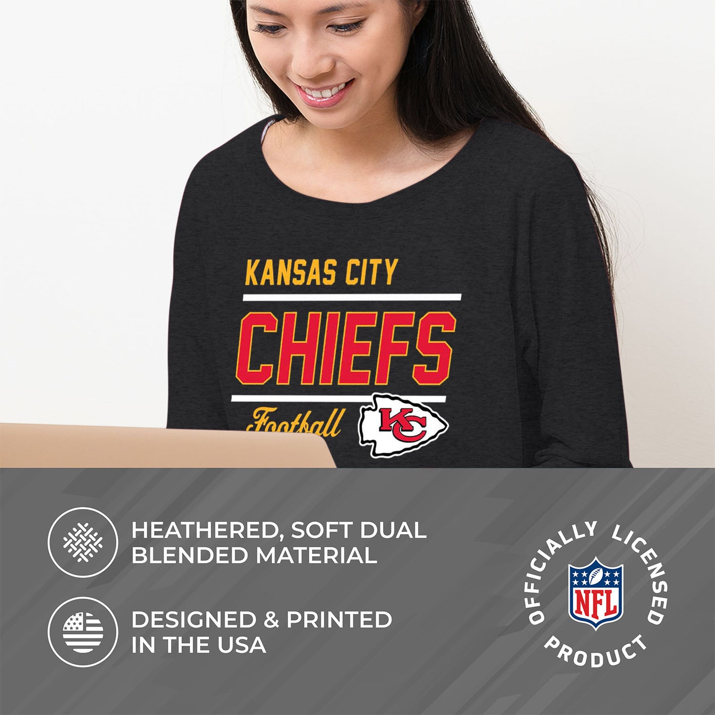 Kansas City Chiefs NFL Womens Crew Neck Light Weight - Charcoal