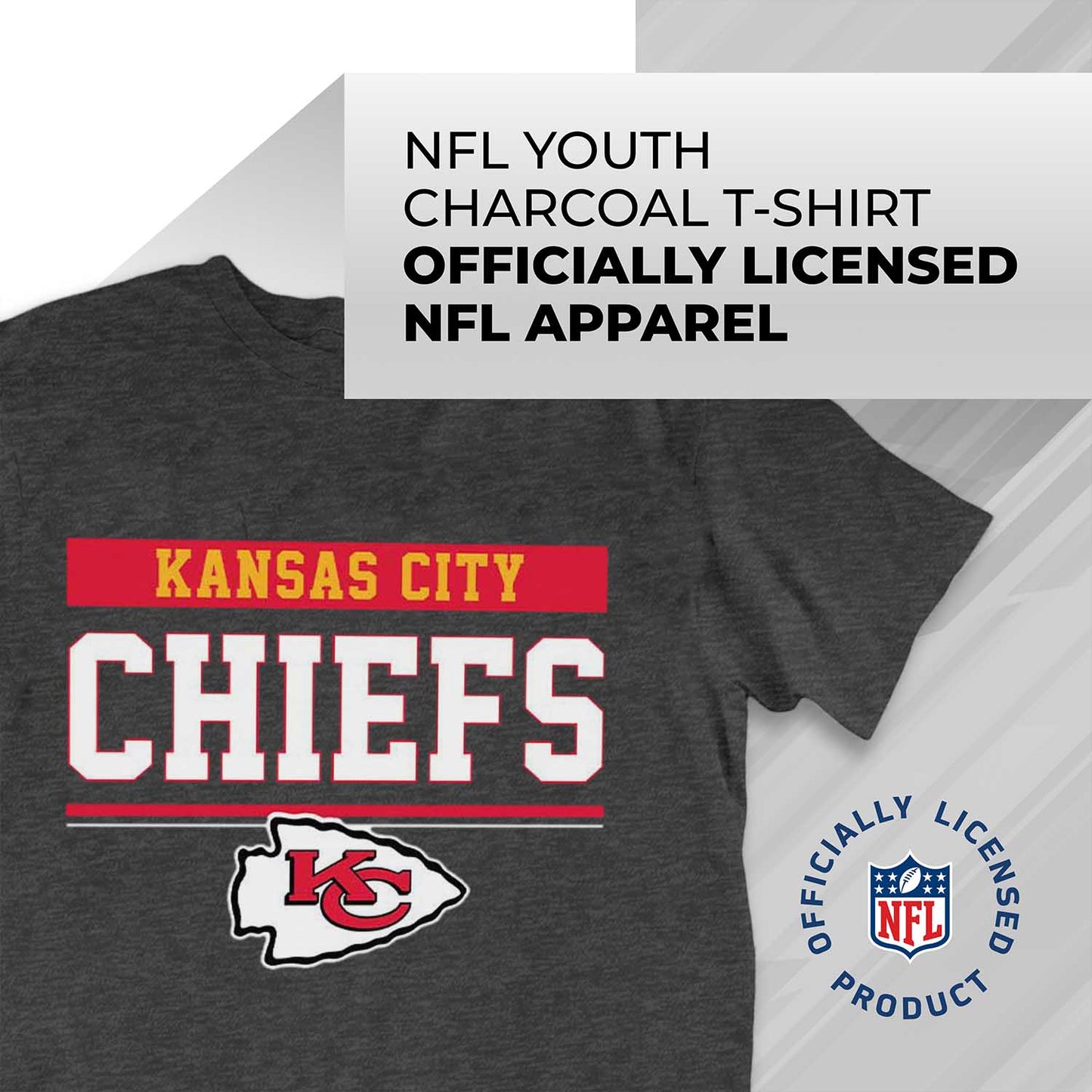 Kansas City Chiefs NFL Youth Short Sleeve Charcoal T Shirt - Charcoal