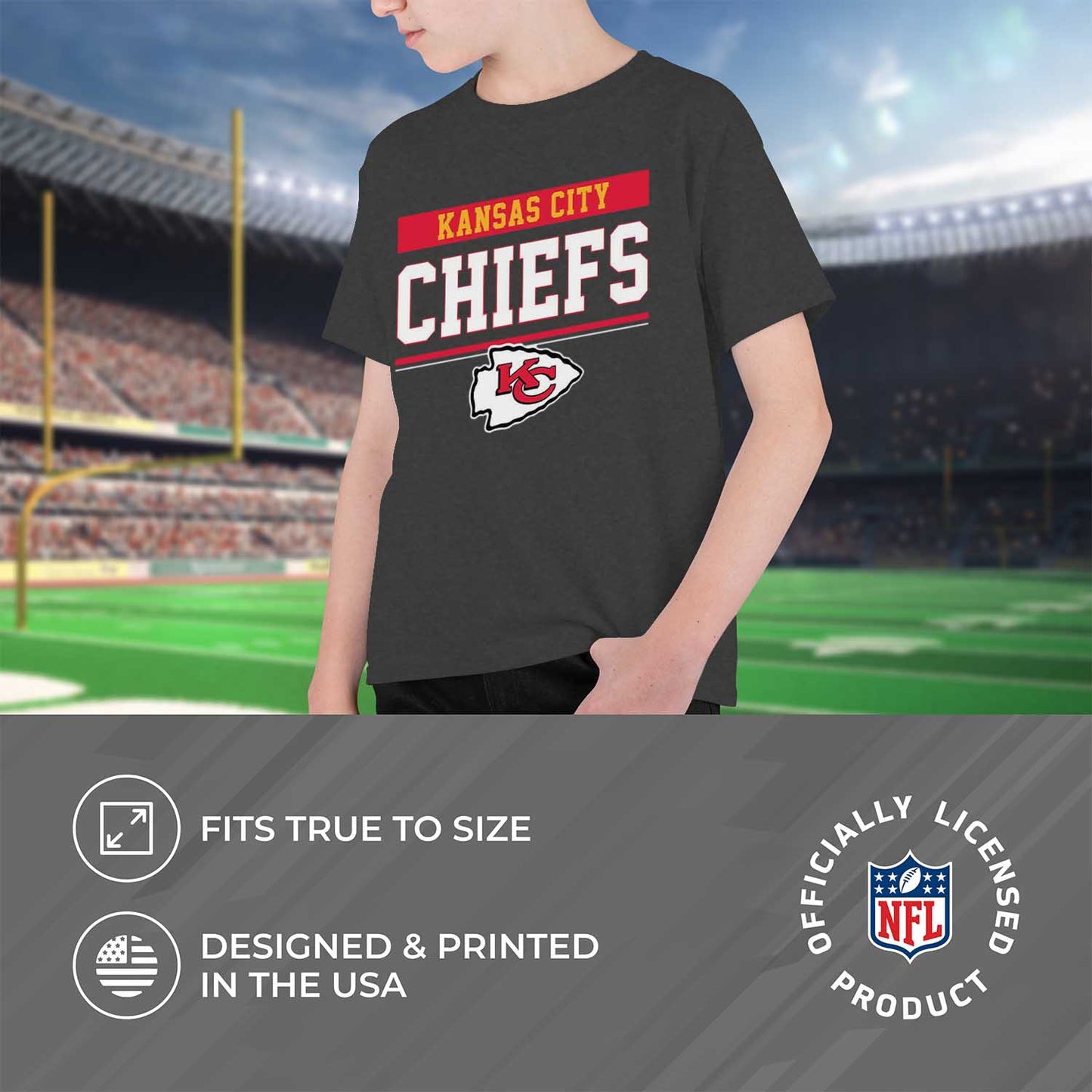 Kansas City Chiefs NFL Youth Short Sleeve Charcoal T Shirt - Charcoal