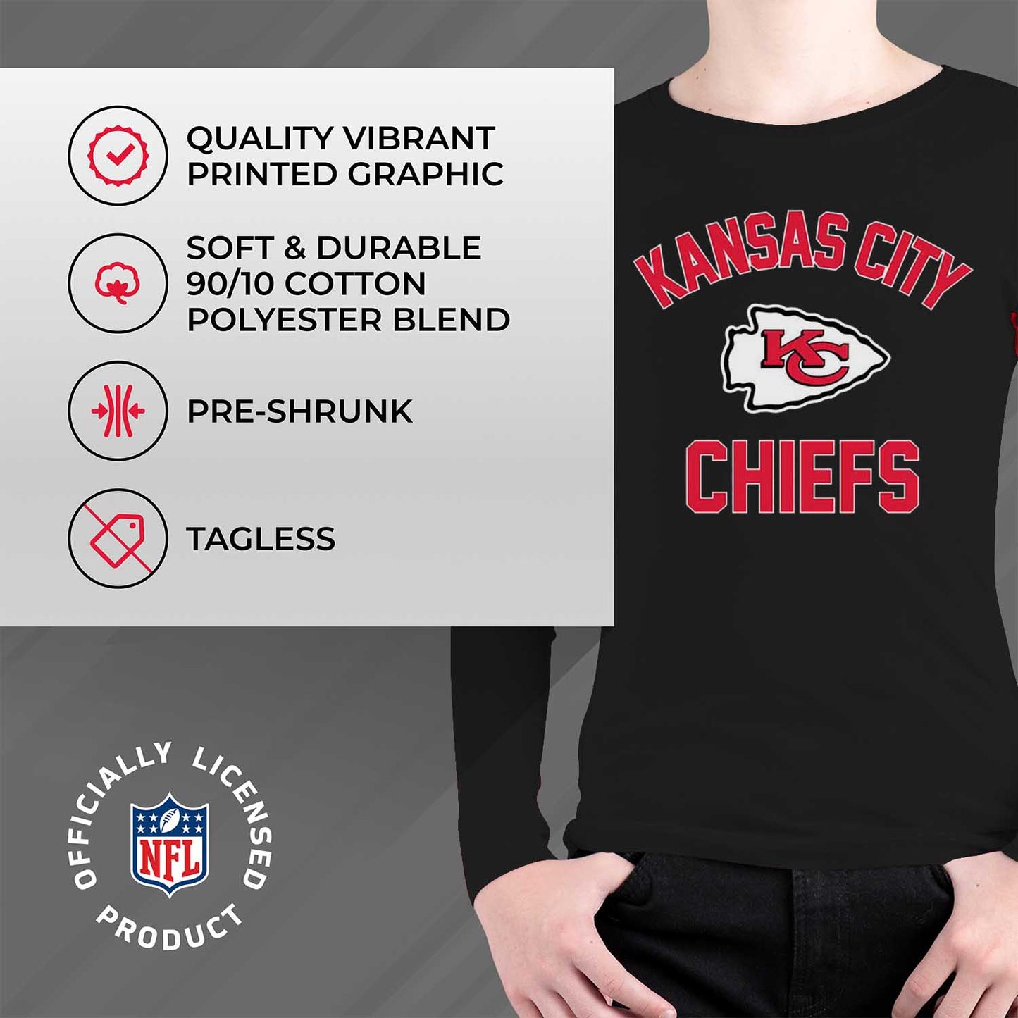 Kansas City Chiefs NFL Gameday Youth Football Long Sleeve Shirt - Black