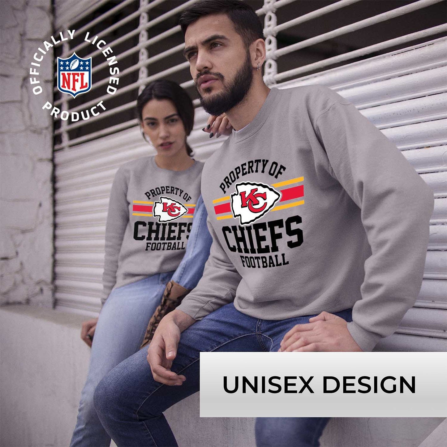 Kansas City Chiefs NFL Adult Property Of Crewneck Fleece Sweatshirt - Sport Gray