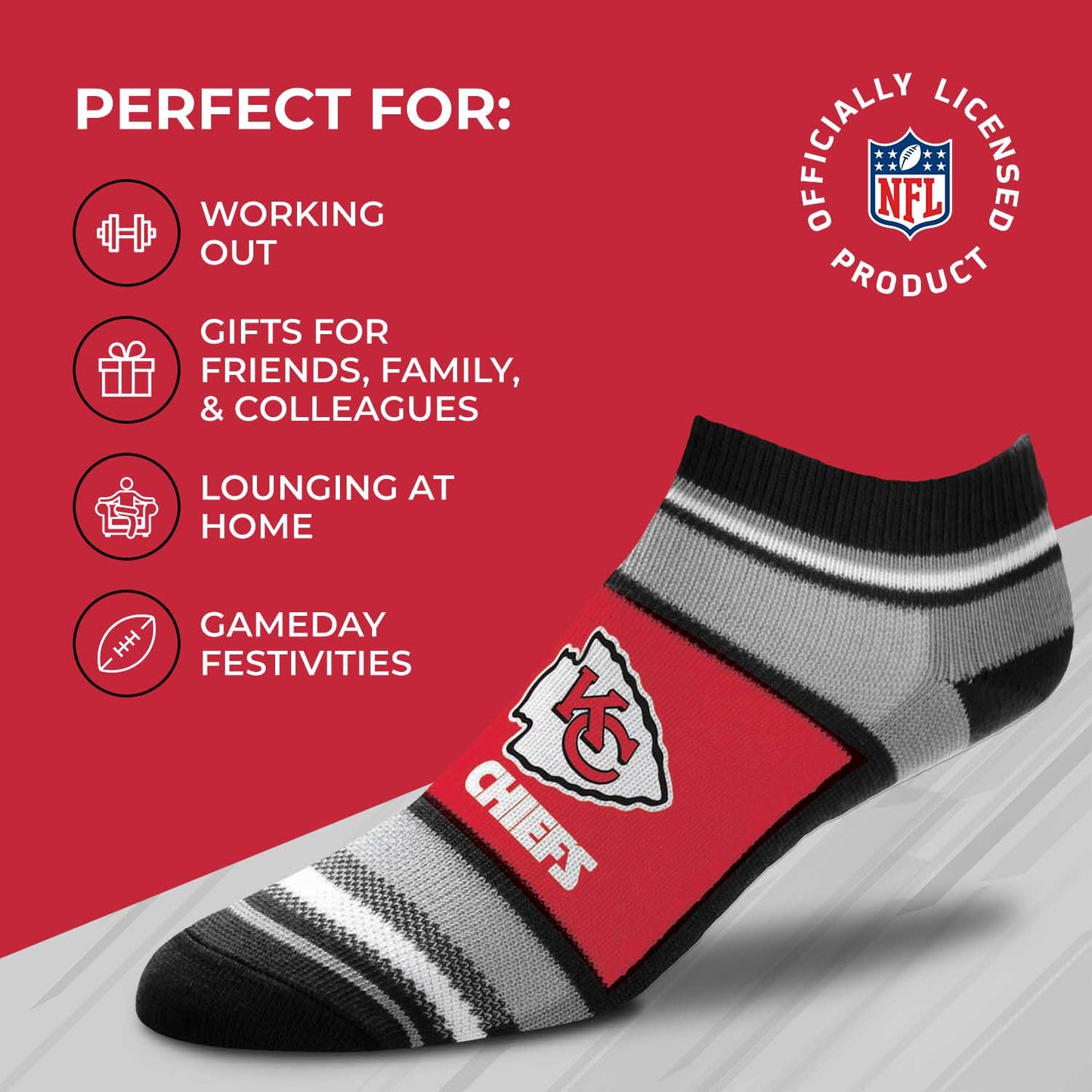 Kansas City Chiefs NFL Adult Marquis Addition No Show Socks - Red