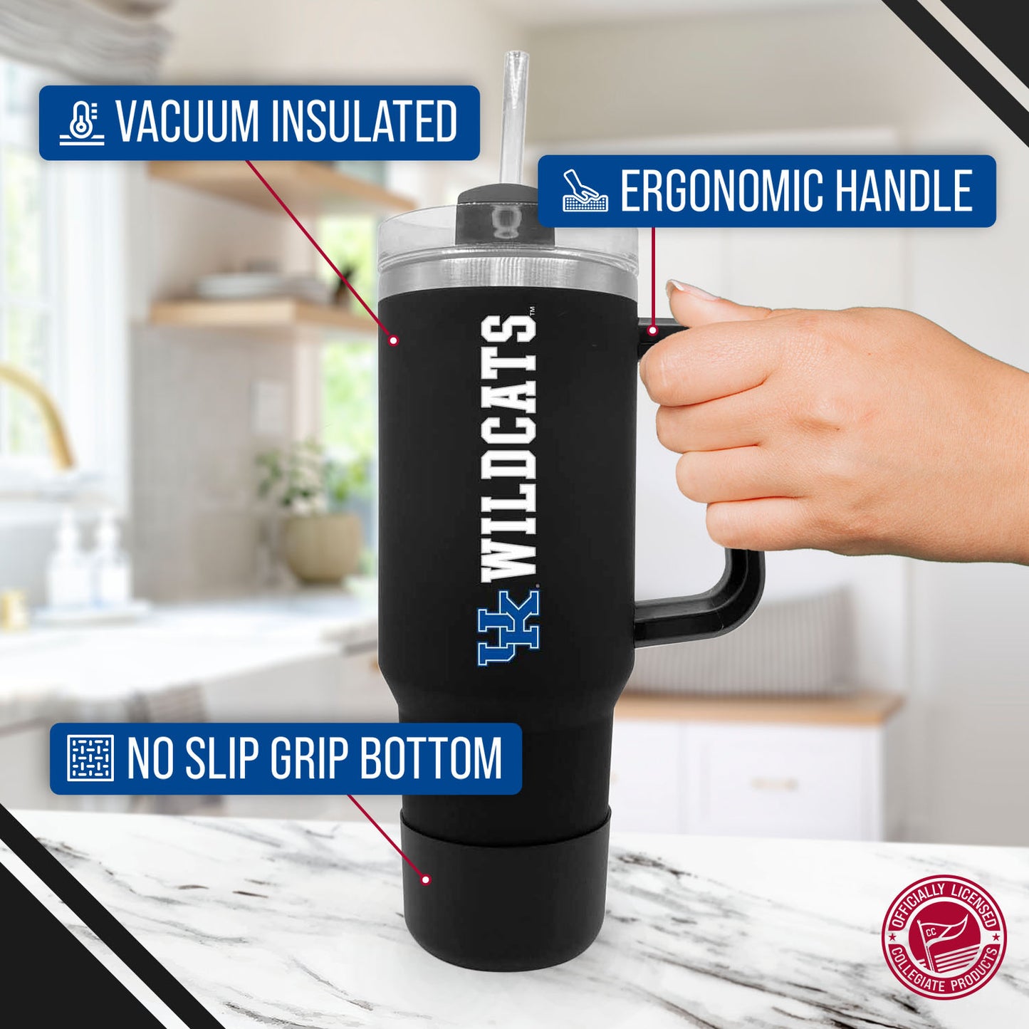 Kentucky Wildcats College & University 40 oz Travel Tumbler With Handle - Black