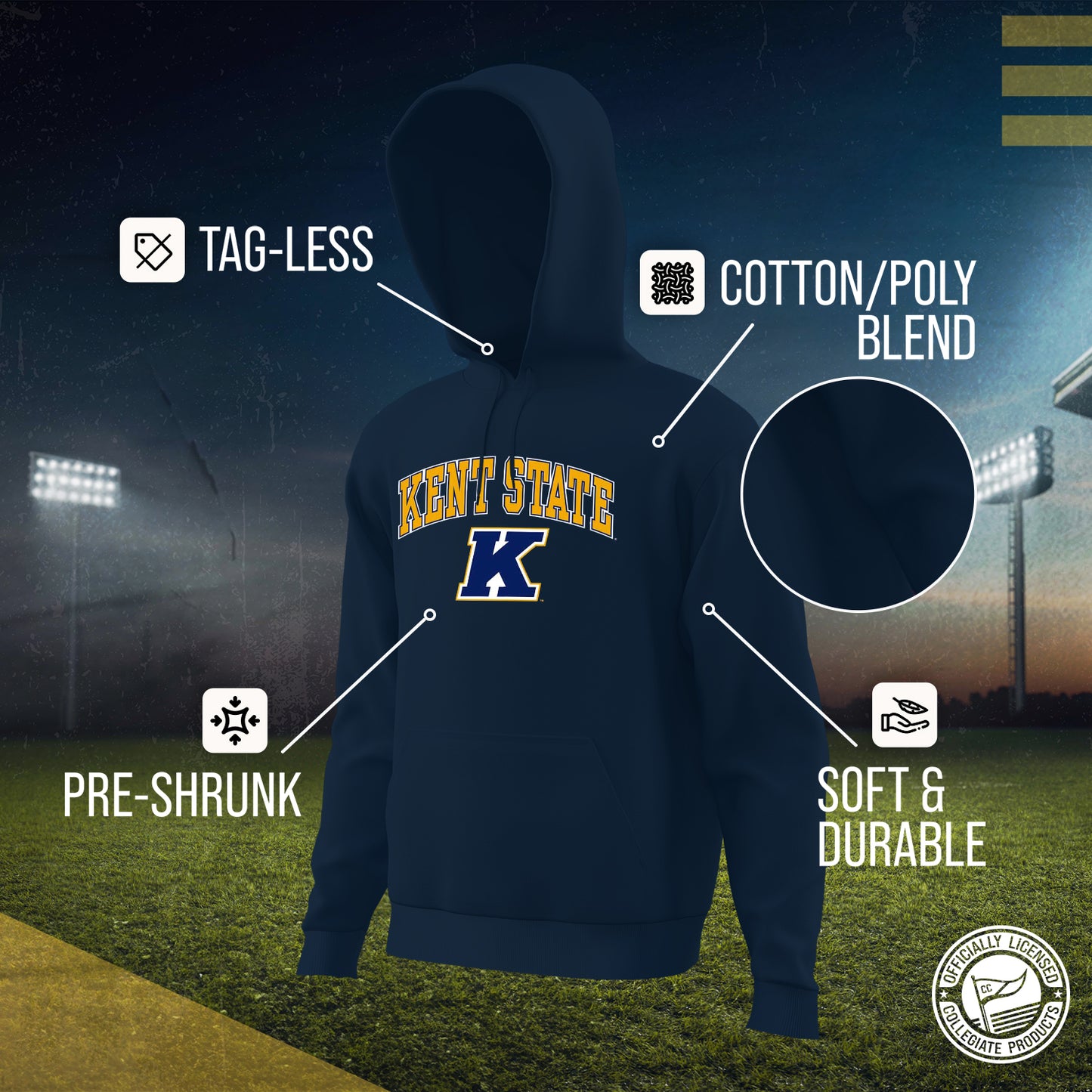 Kent State Golden Flashes Adult Arch & Logo Soft Style Gameday Hooded Sweatshirt - Navy