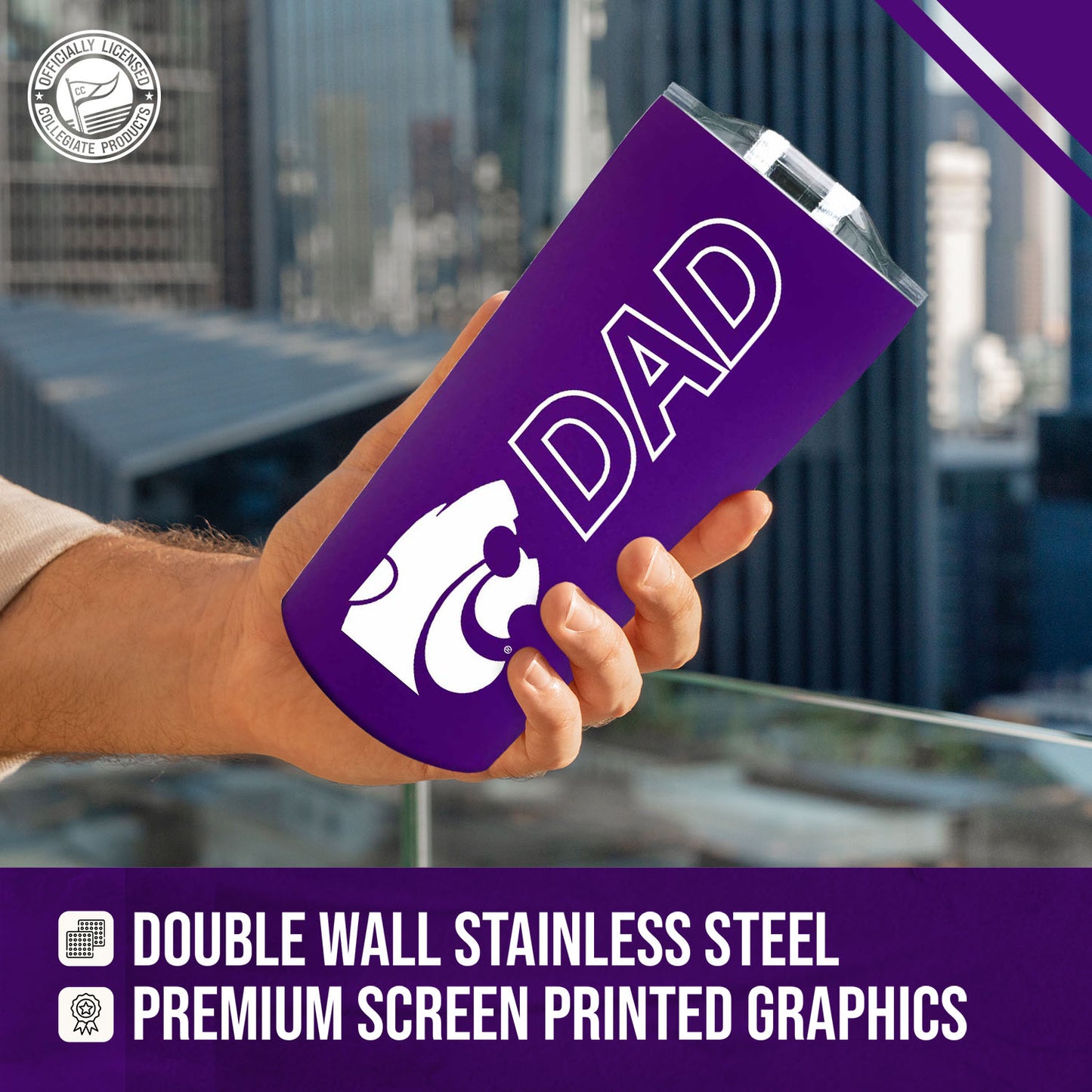 Kansas State Wildcats NCAA Stainless Steel Travel Tumbler for Dad - Purple