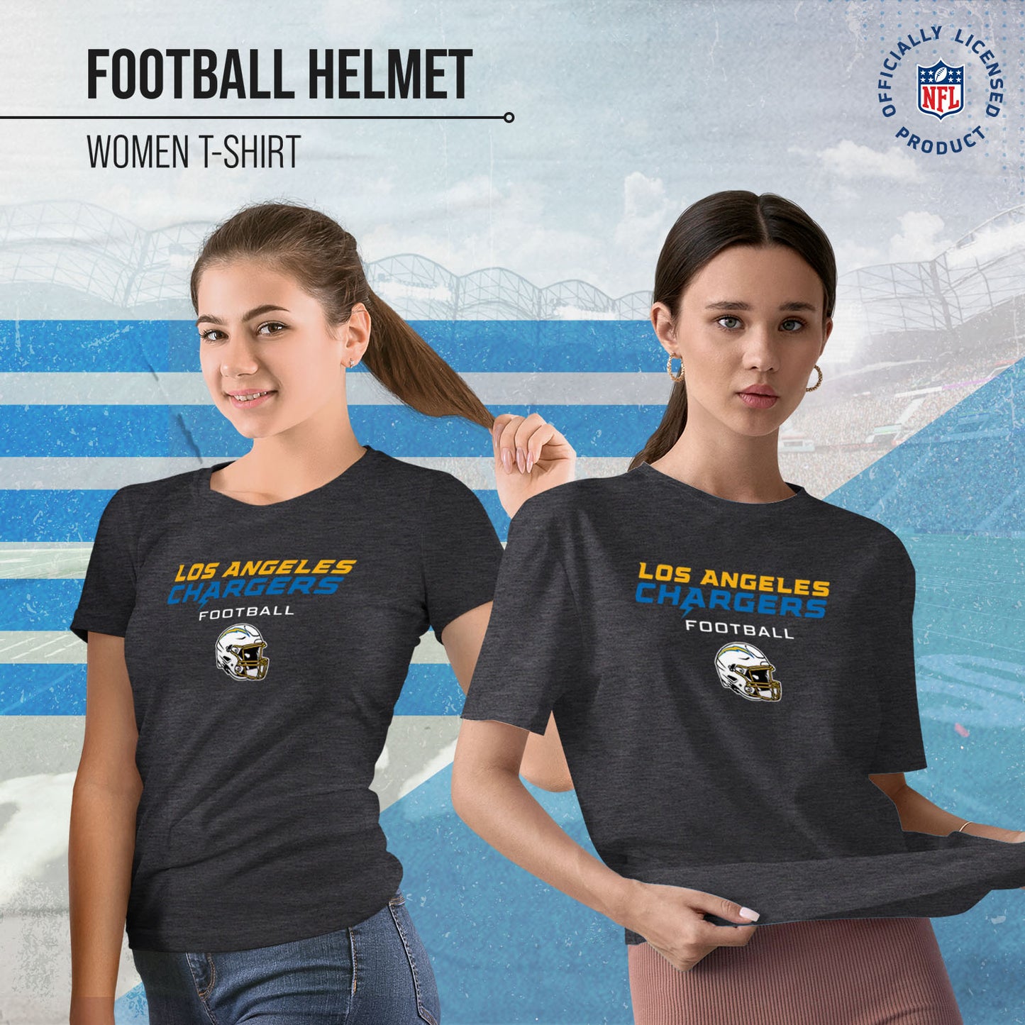 Los Angeles Chargers Women's NFL Football Helmet Short Sleeve Tagless T-Shirt - Charcoal