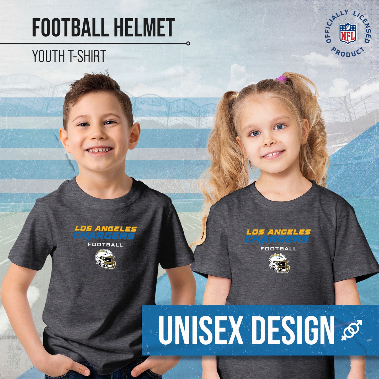 Los Angeles Chargers NFL Youth Football Helmet Tagless T-Shirt - Charcoal