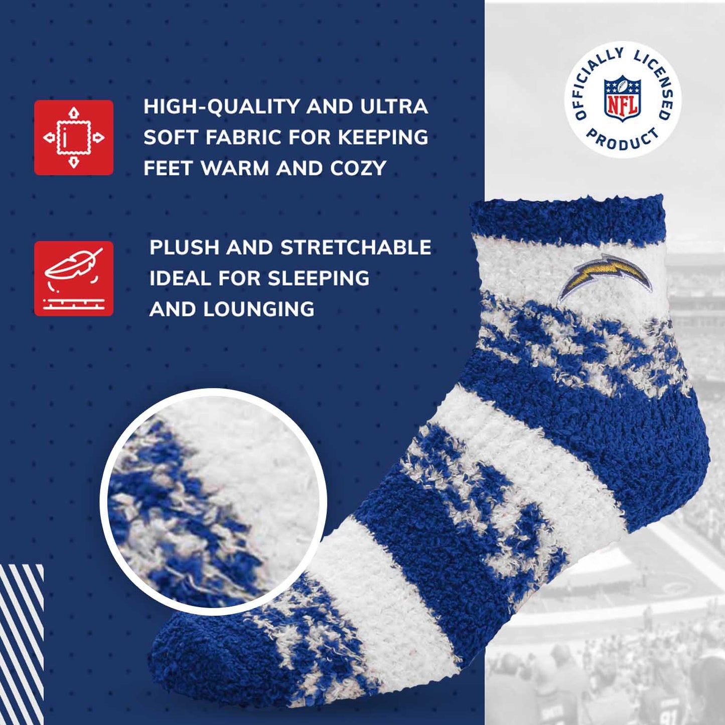 Los Angeles Chargers NFL Cozy Soft Slipper Socks - Royal