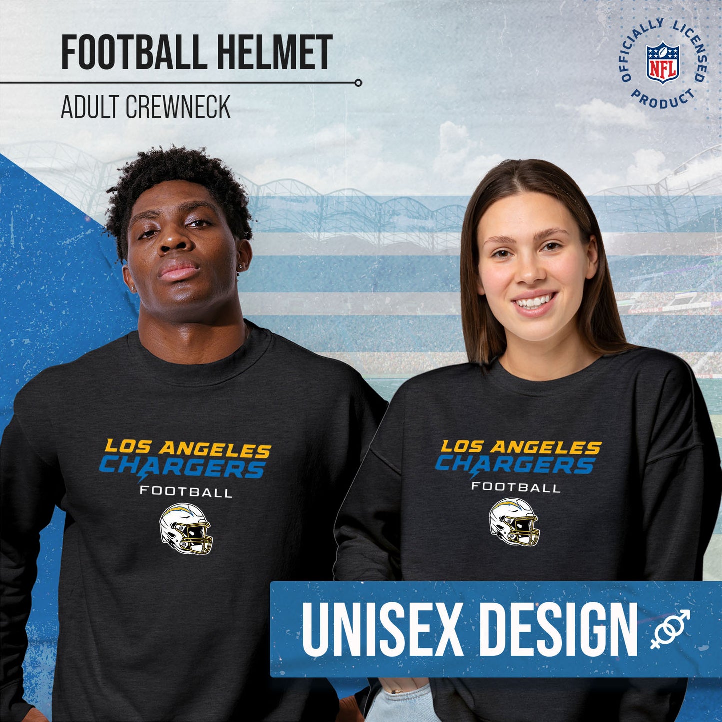 Los Angeles Chargers Adult NFL Football Helmet Heather Crewneck Sweatshirt - Charcoal