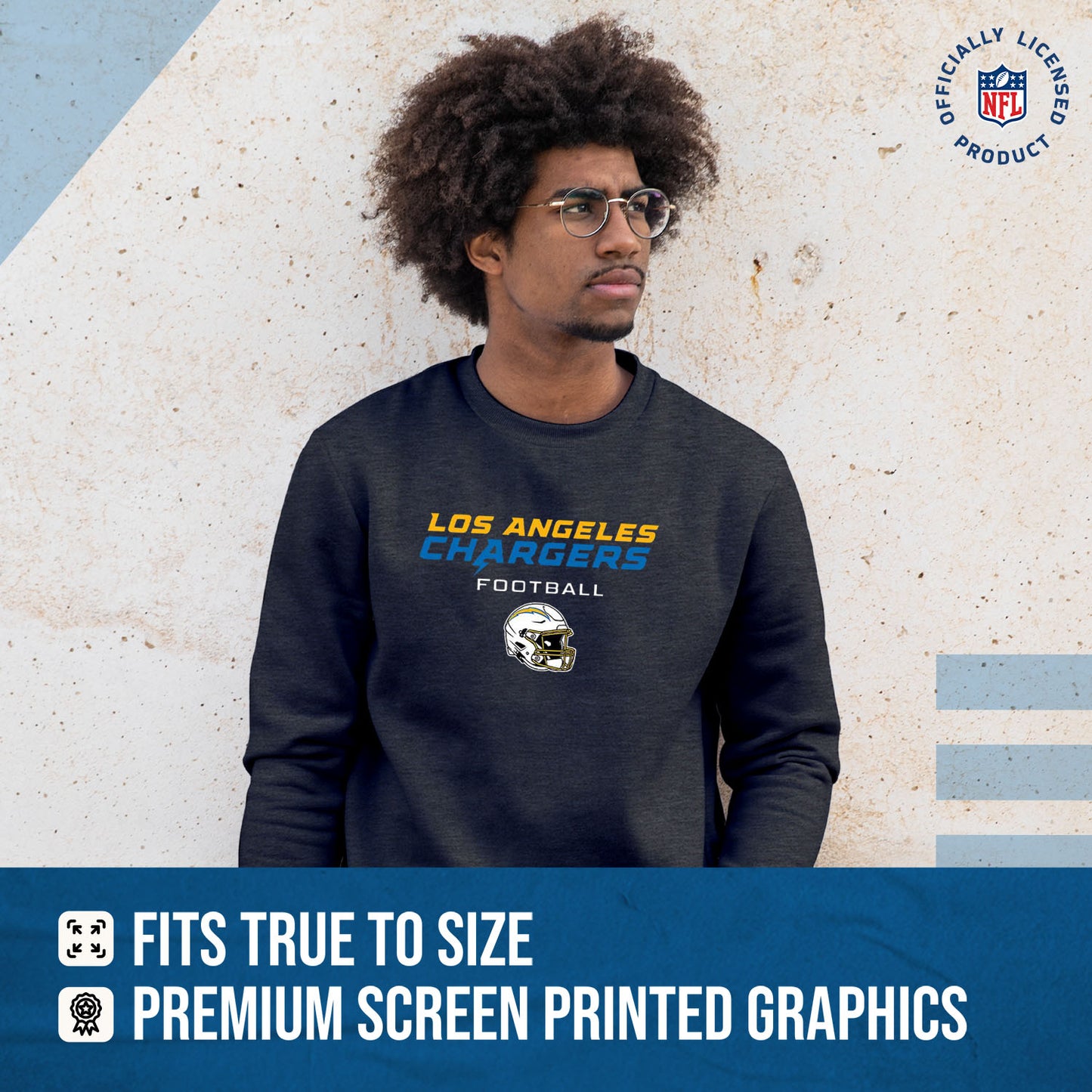 Los Angeles Chargers Adult NFL Football Helmet Heather Crewneck Sweatshirt - Charcoal