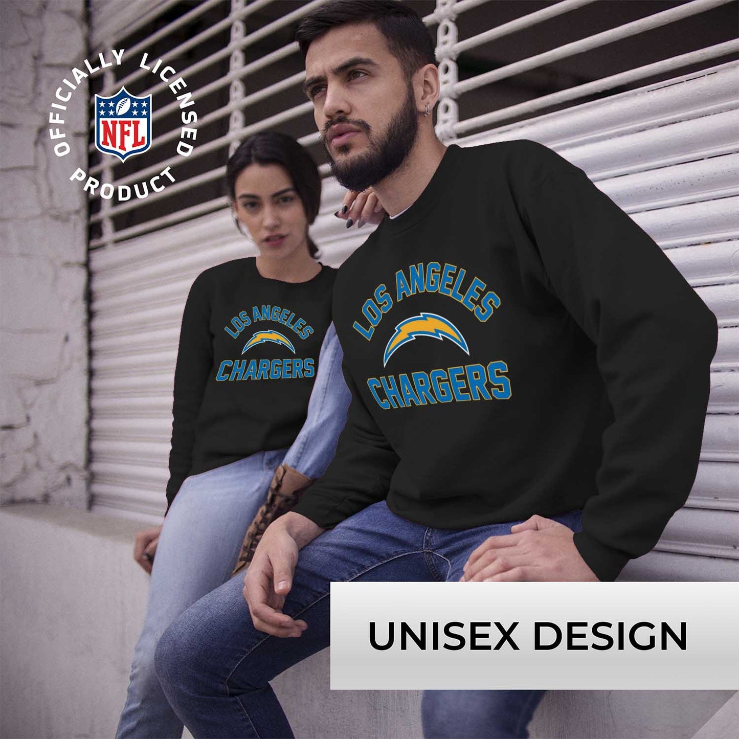 Los Angeles Chargers NFL Adult Gameday Football Crewneck Sweatshirt - Black