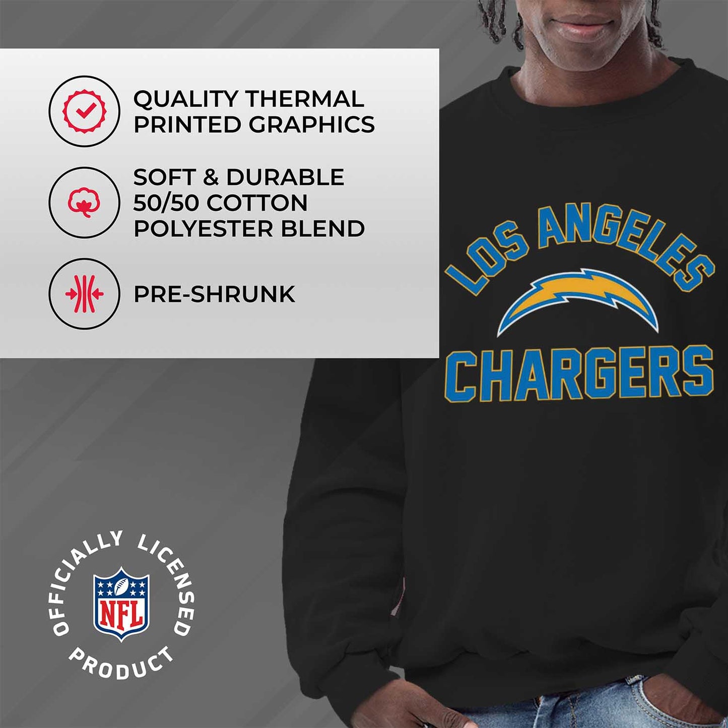 Los Angeles Chargers NFL Adult Gameday Football Crewneck Sweatshirt - Black