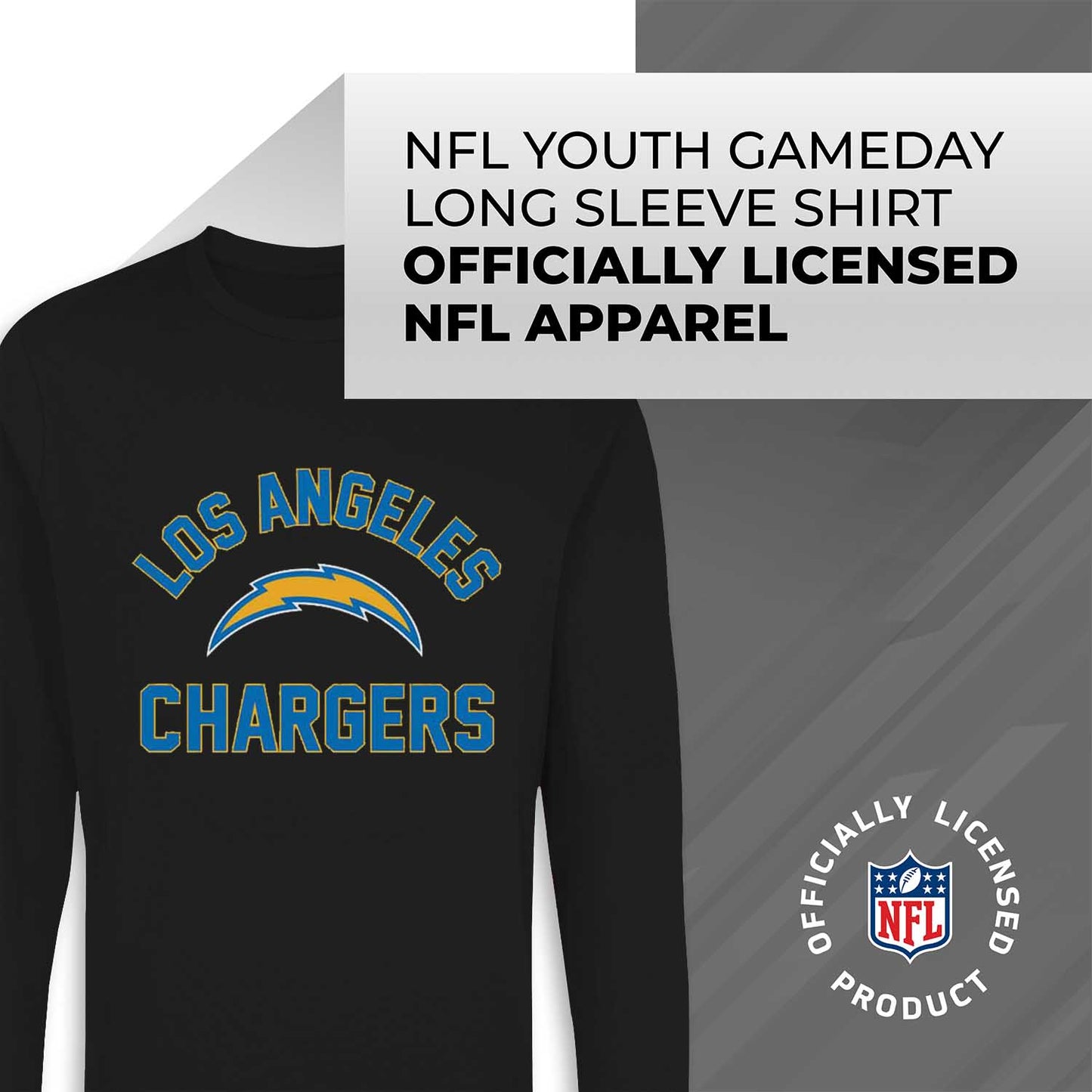 Los Angeles Chargers NFL Gameday Youth Football Long Sleeve Shirt - Black