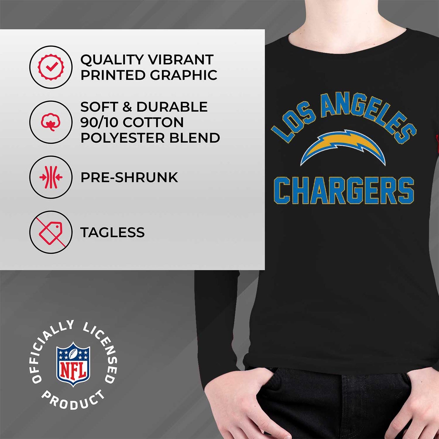 Los Angeles Chargers NFL Gameday Youth Football Long Sleeve Shirt - Black