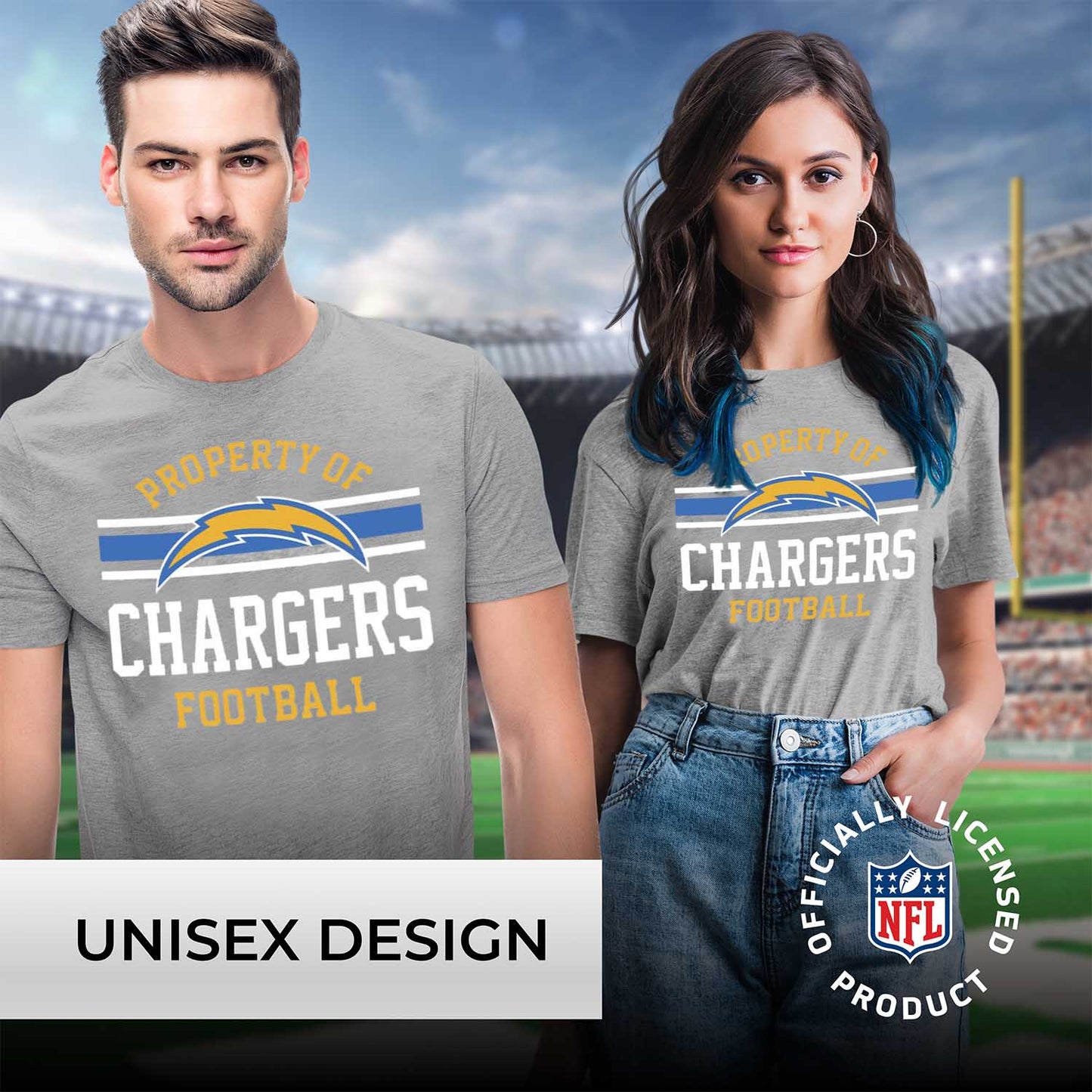Los Angeles Chargers NFL Adult Property Of T-Shirt - Sport Gray