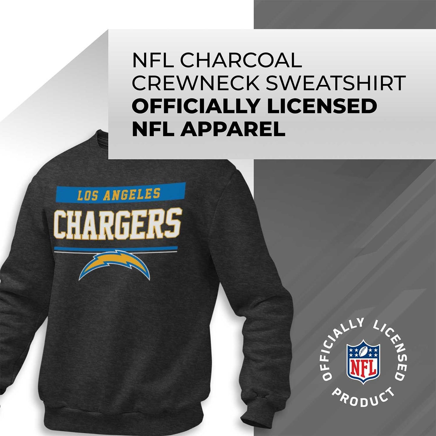 Los Angeles Chargers NFL Adult Long Sleeve Team Block Charcoal Crewneck Sweatshirt - Charcoal
