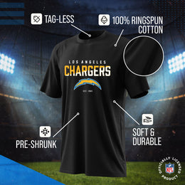 Los Angeles Chargers Adult NFL Diagonal Fade Color Block T-Shirt - Black
