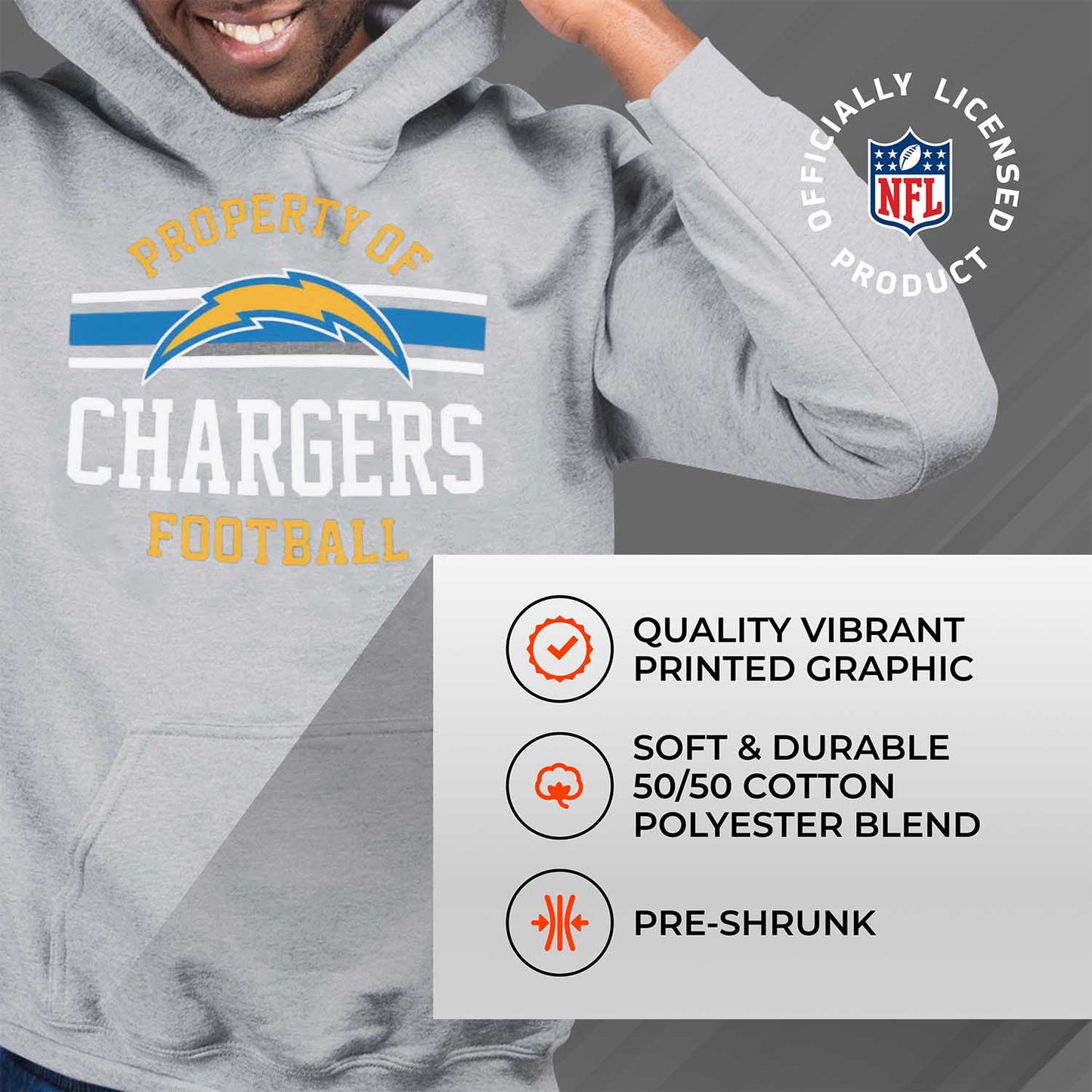 Los Angeles Chargers NFL Adult Property Of Hooded Sweatshirt - Sport Gray
