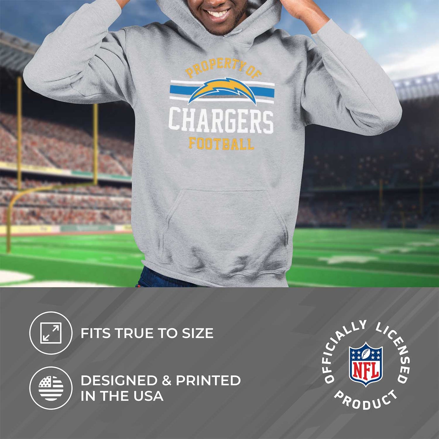 Los Angeles Chargers NFL Adult Property Of Hooded Sweatshirt - Sport Gray