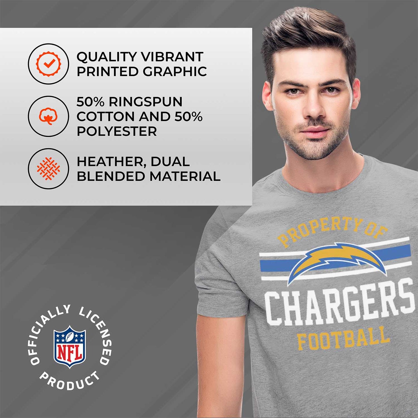 Los Angeles Chargers NFL Adult Property Of T-Shirt - Sport Gray