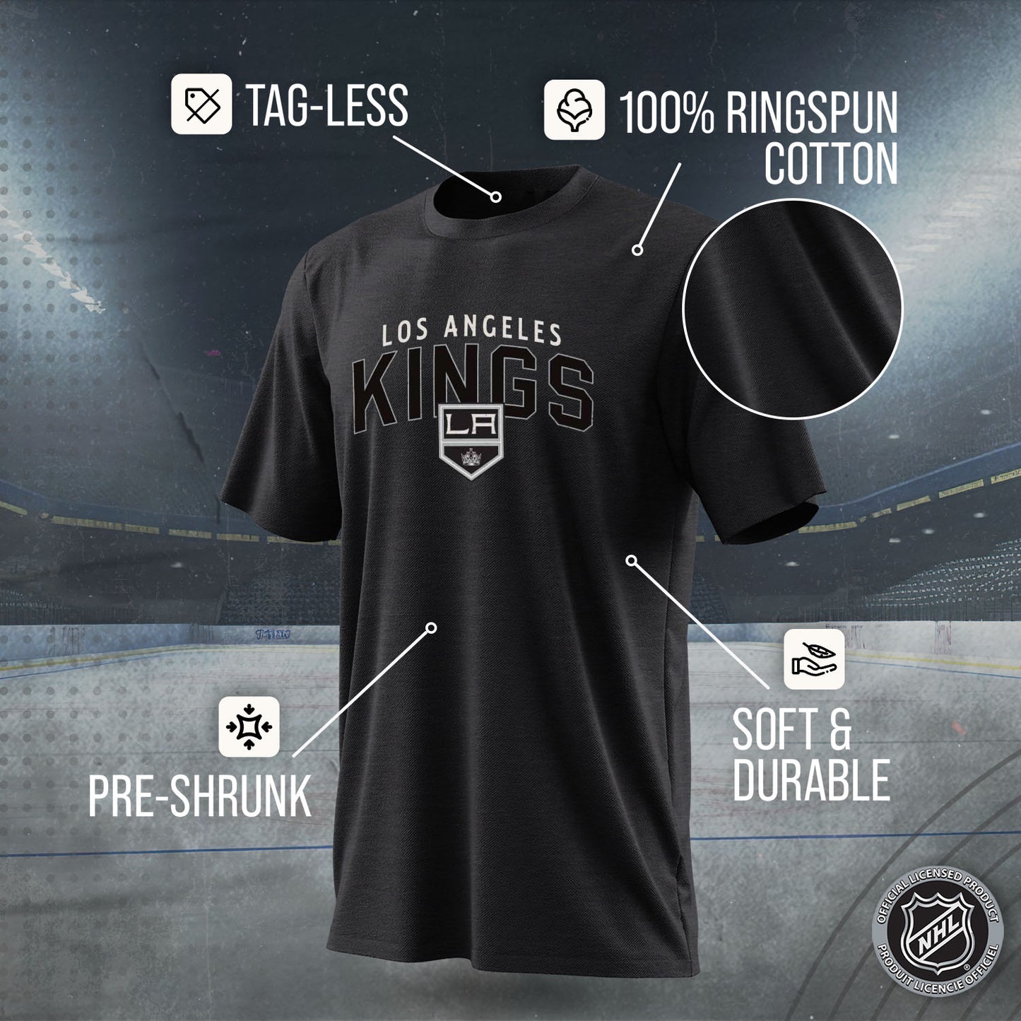 Los Angeles Kings NHL Adult Powerplay Heathered Unisex T-Shirt - Black Heather