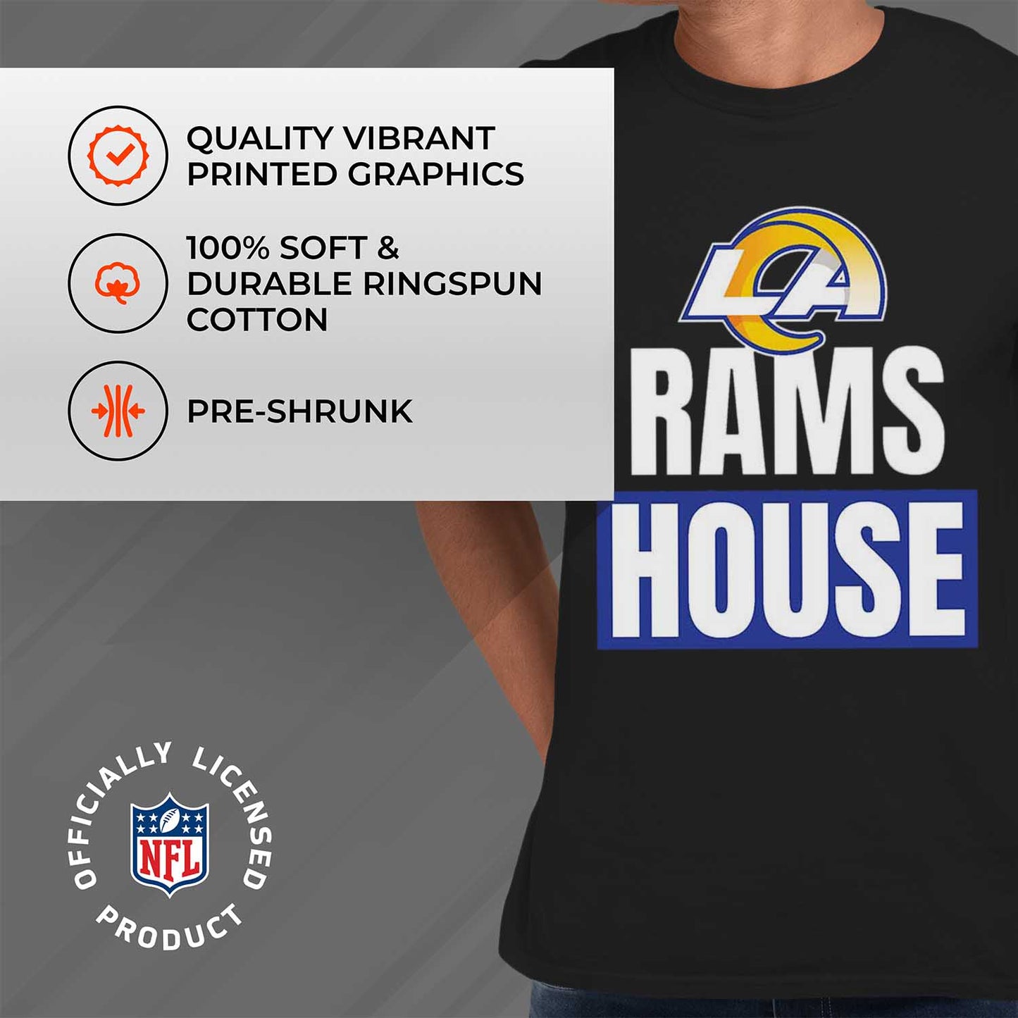 Los Angeles Rams NFL Adult Team Slogan Unisex T-Shirt - Black