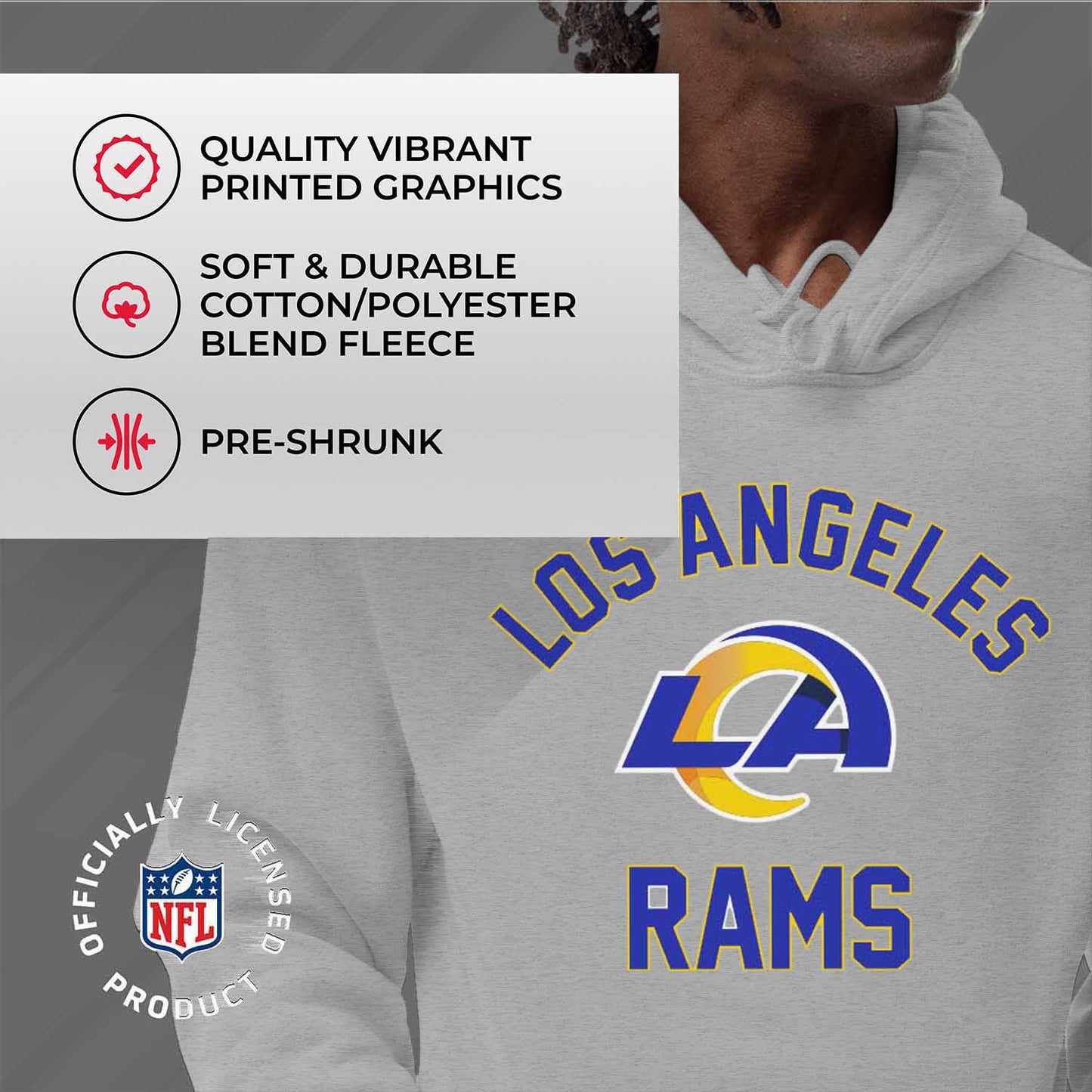 Los Angeles Rams NFL Adult Gameday Hooded Sweatshirt - Sport Gray