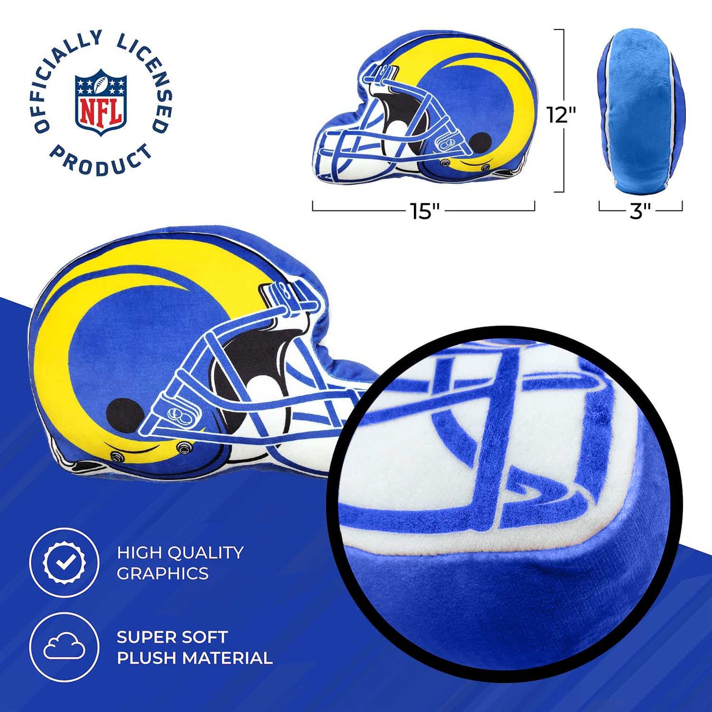 Los Angeles Rams NFL Helmet Football Super Soft Plush Pillow - Blue